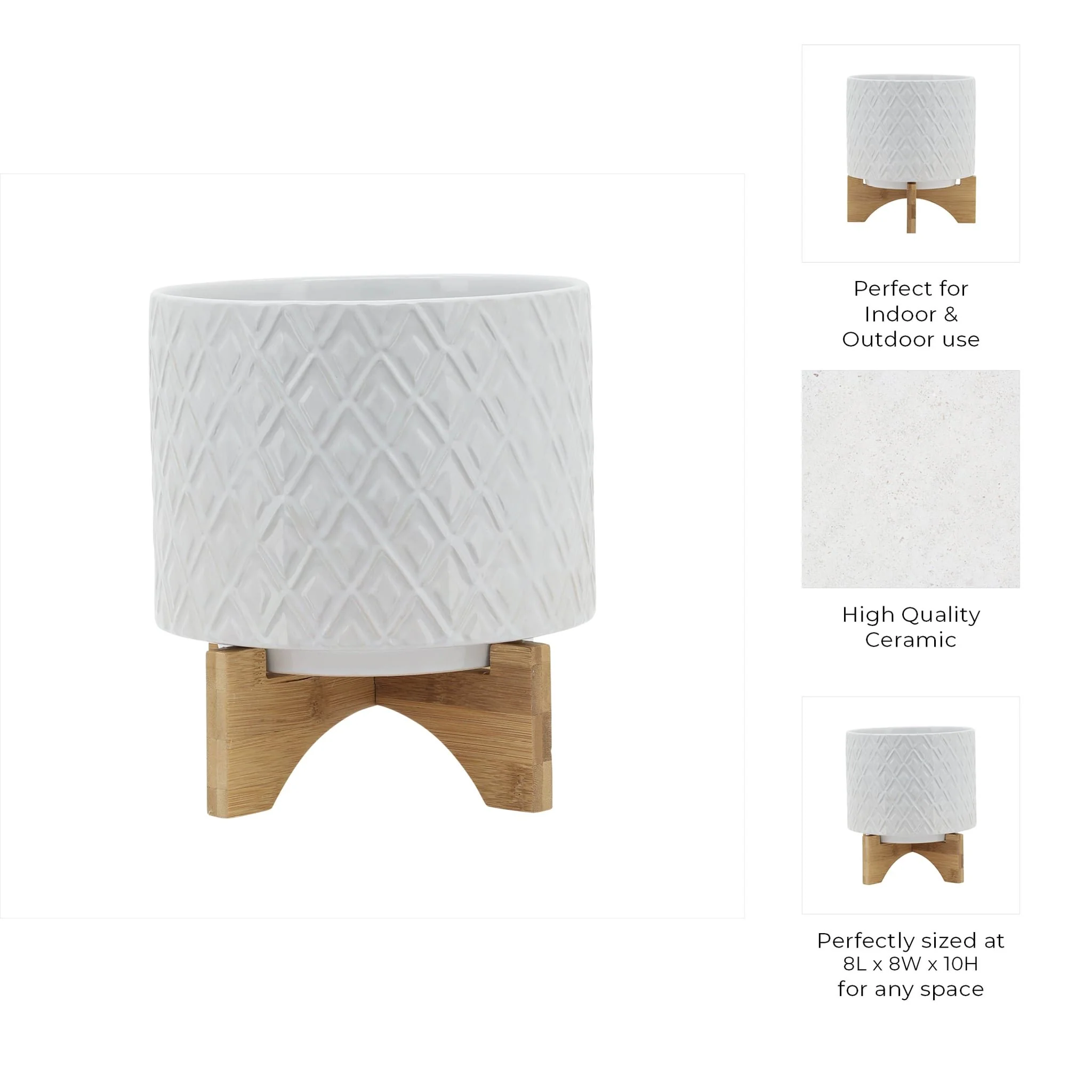 8" Diamond Planter W/ Stand, White - Image 10