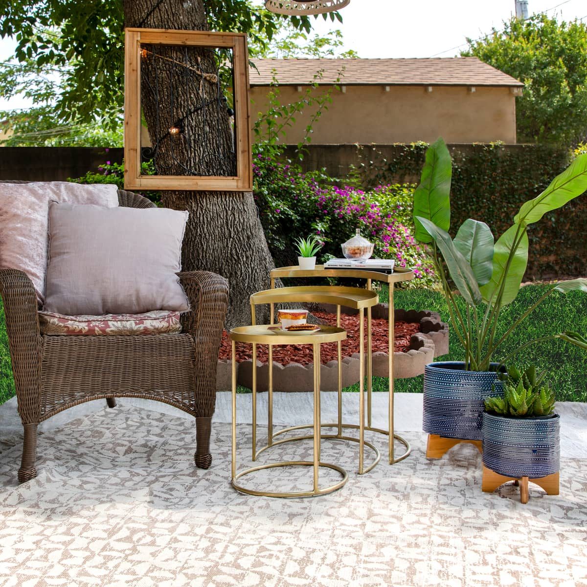 8" Dotted Planter W/ Wood Stand, Blue - Image 11