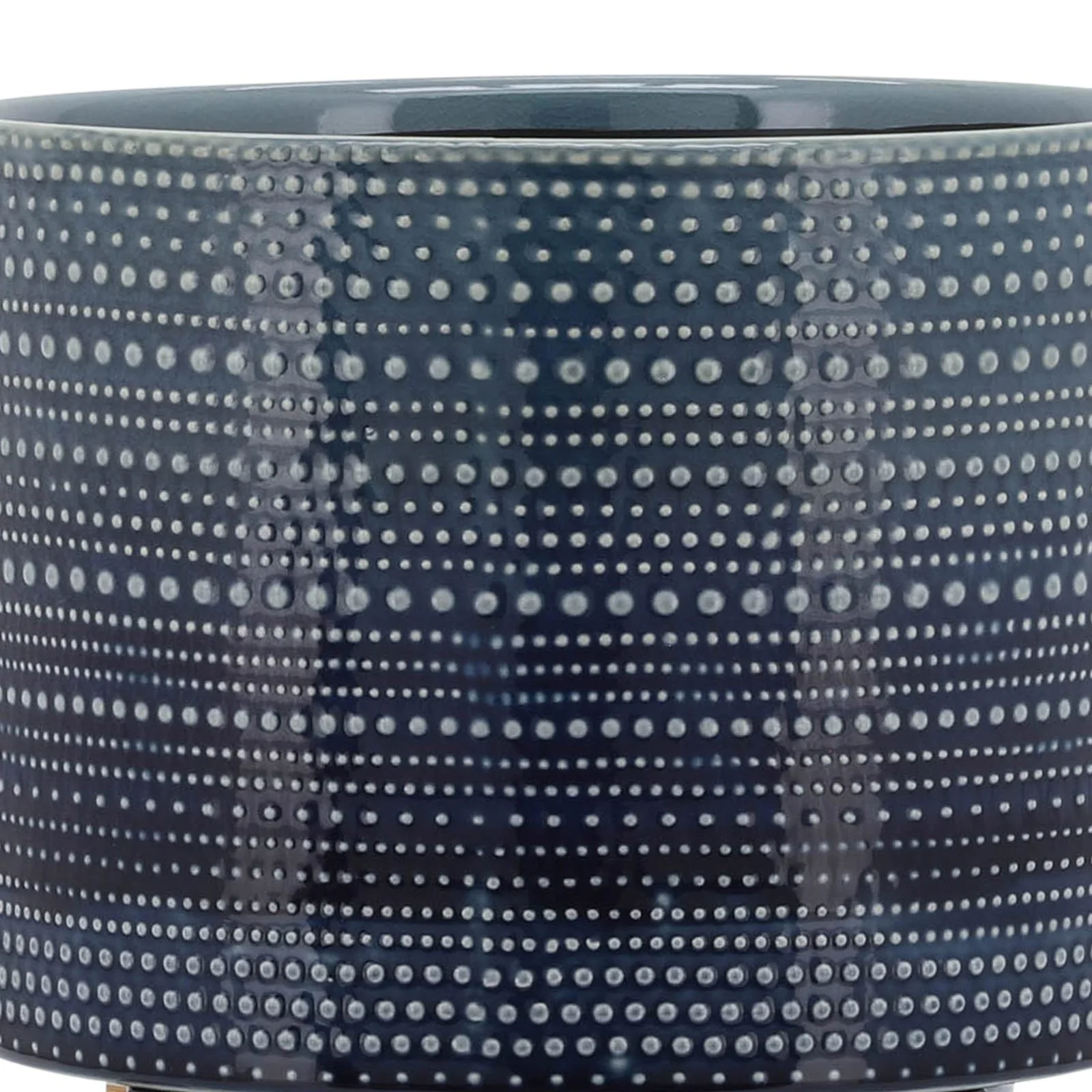 8" Dotted Planter W/ Wood Stand, Blue - Image 6