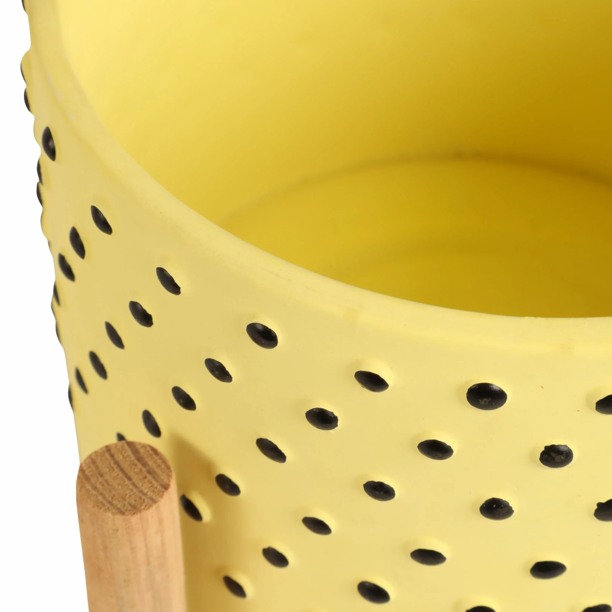 8" Dotted Planter W/ Wood Stand, Yellow - Image 6