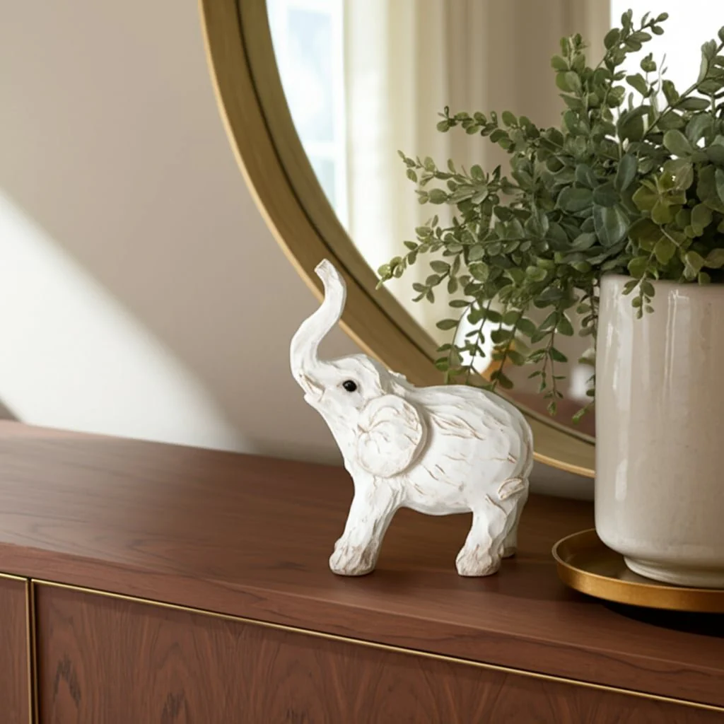 8" Elephant Figurine , White - Image 11