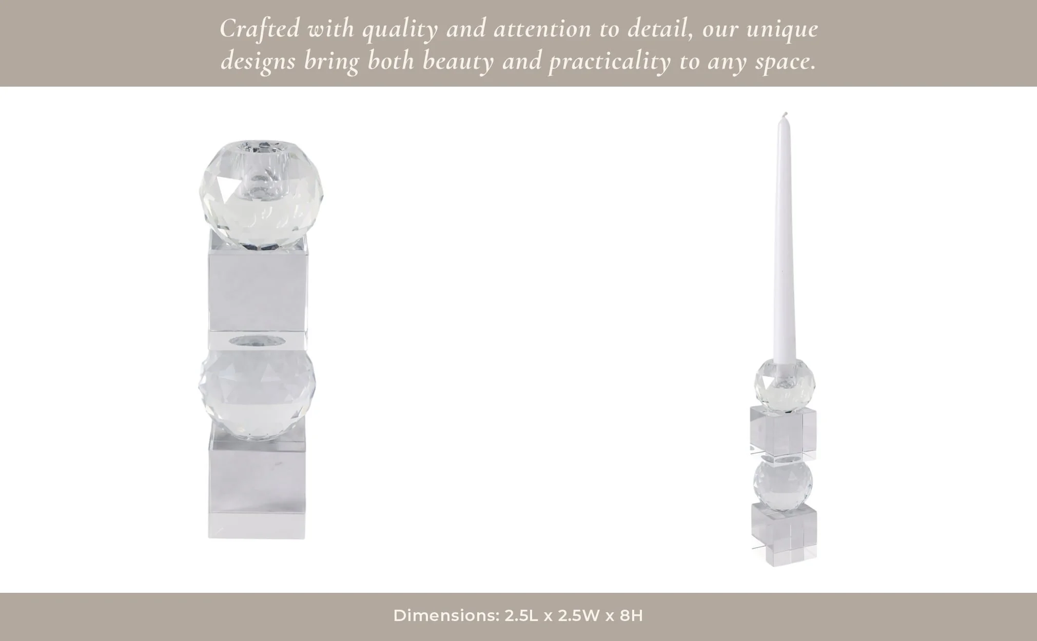 8" Faceted Crystal Orbs Crystal Taperholder, Clear - Image 12