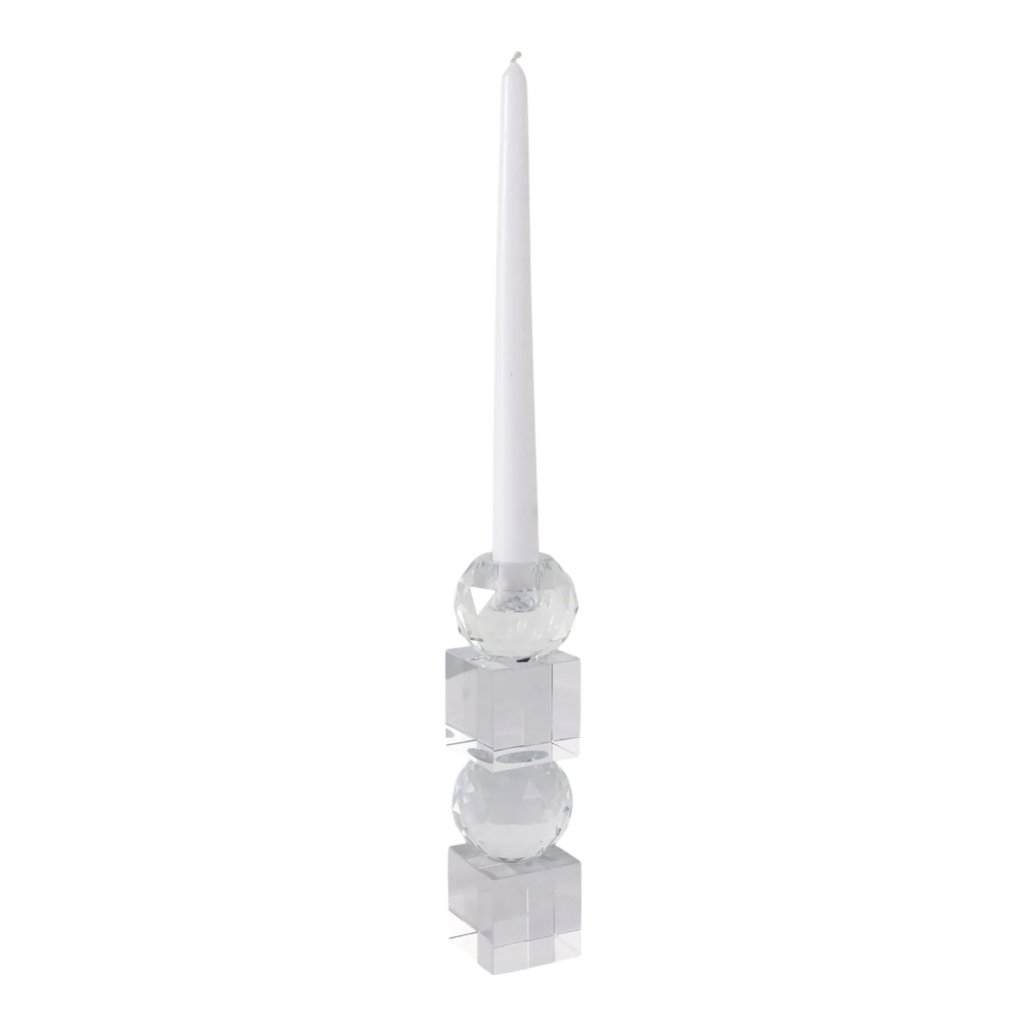 8" Faceted Crystal Orbs Crystal Taperholder, Clear - Image 2