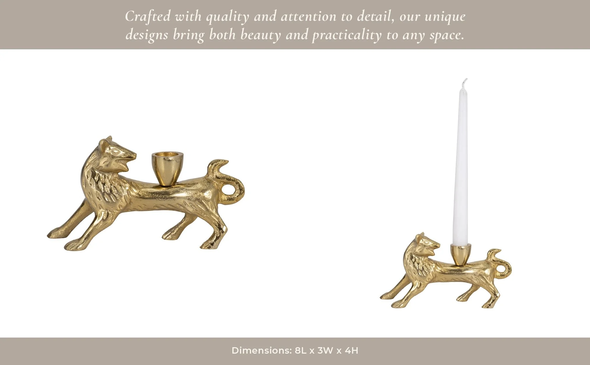 8" Fox Taper Candle Holder, Gold - Image 13