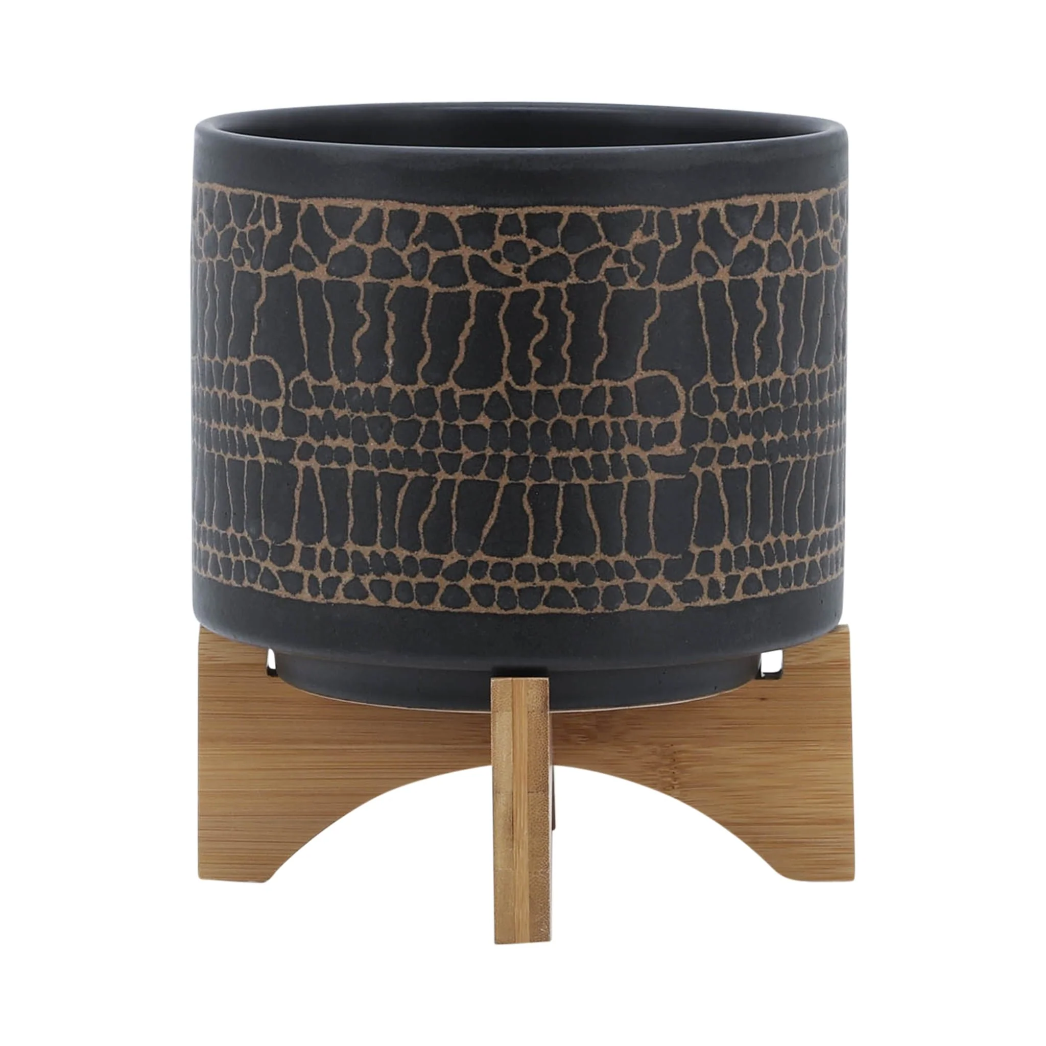 8" Glazed Planter W/ Stand, Black - Image 2