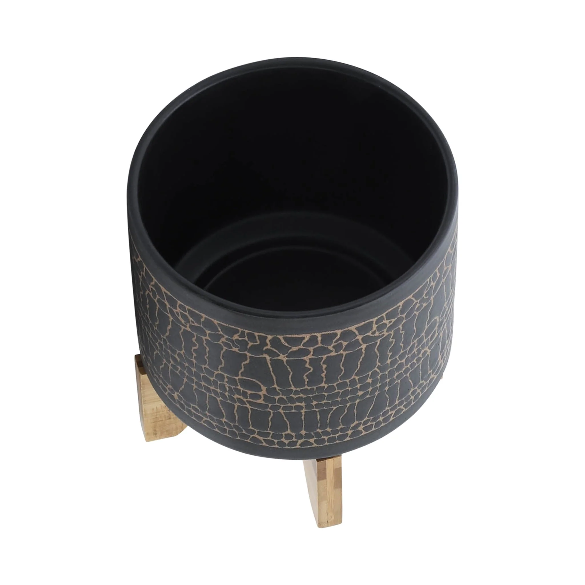 8" Glazed Planter W/ Stand, Black - Image 4