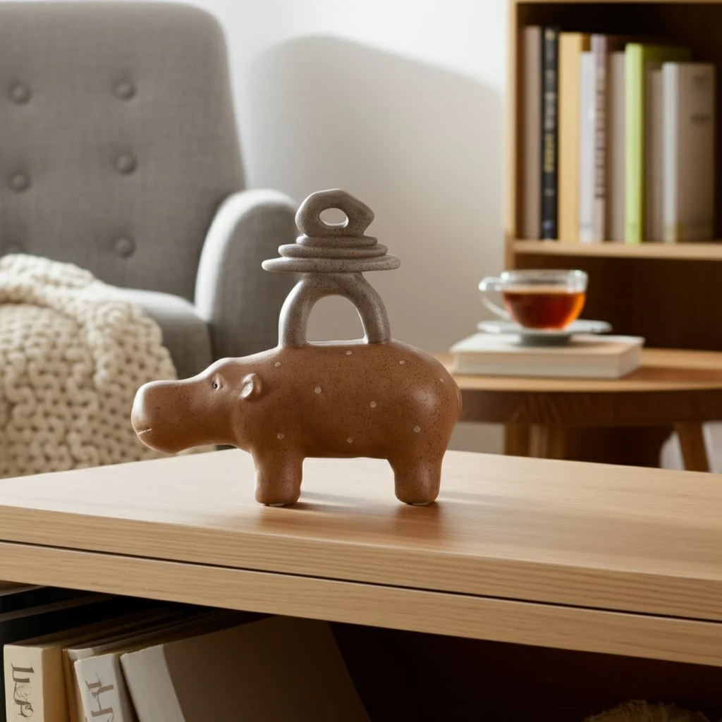 8" Hippo With Stacked Stones, Multi - Image 12