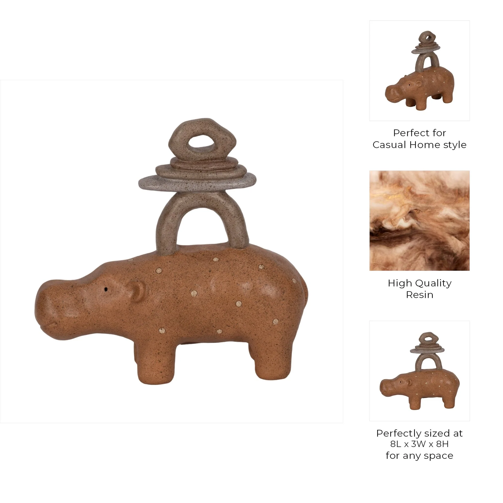 8" Hippo With Stacked Stones, Multi - Image 9