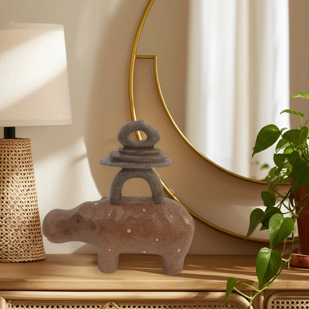 8" Hippo With Stacked Stones, Multi - Image 8