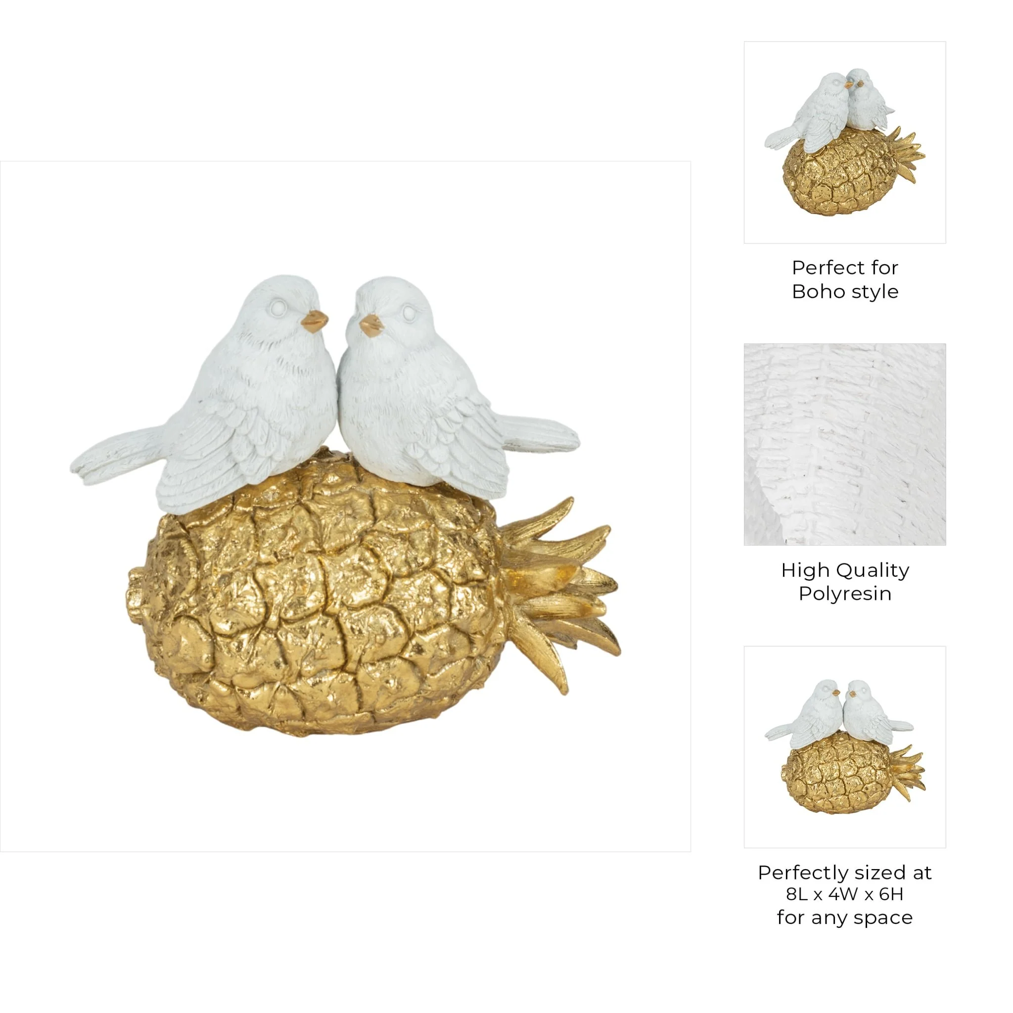 8" Kissing Birds On Pineapple, White/gold - Image 9