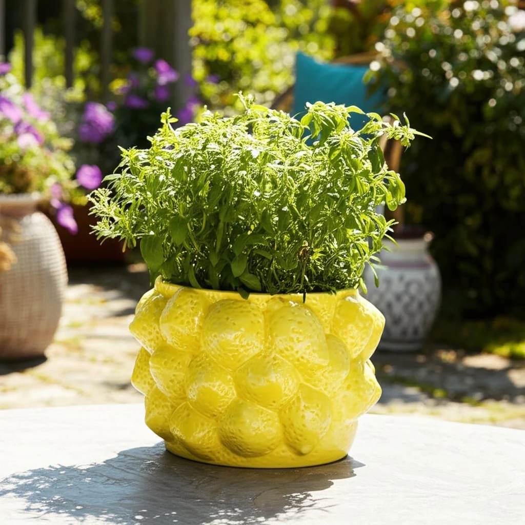 8" Lemons Flower Pot, Yellow - Image 13