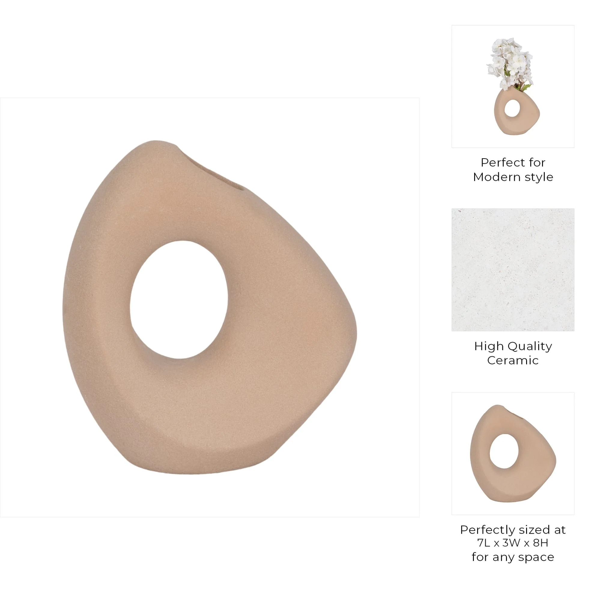 8" Lopsided Open Cut Out Vase Sand Texture, Tan - Image 10