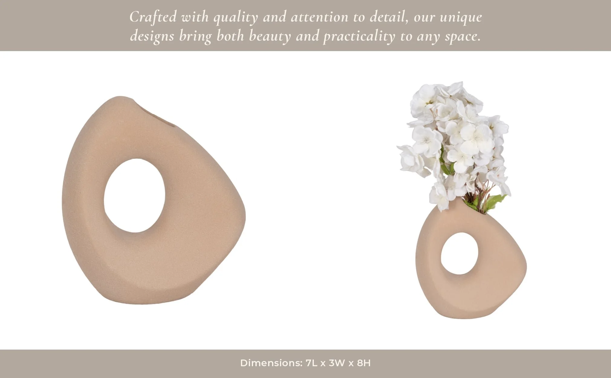 8" Lopsided Open Cut Out Vase Sand Texture, Tan - Image 12
