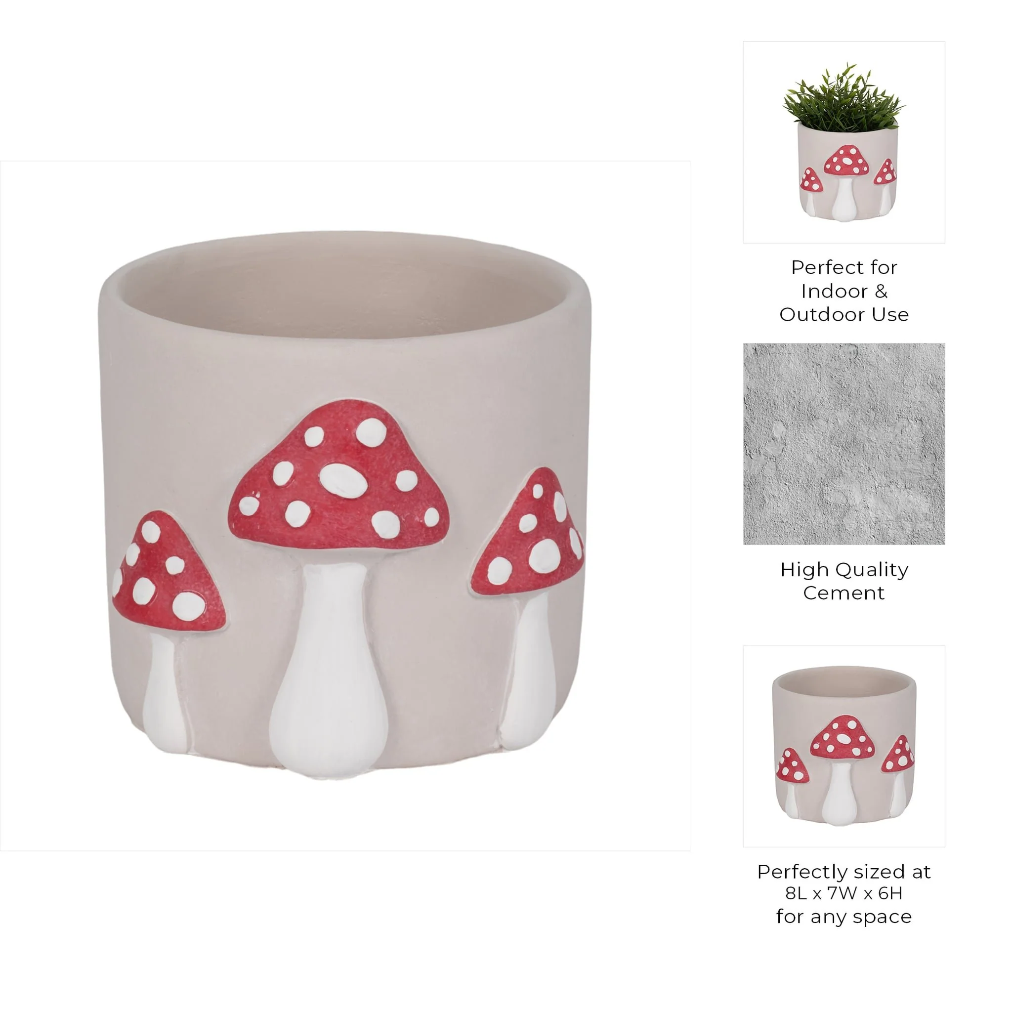 8" Magic Mushroom Applique Planter, Red/white - Image 10
