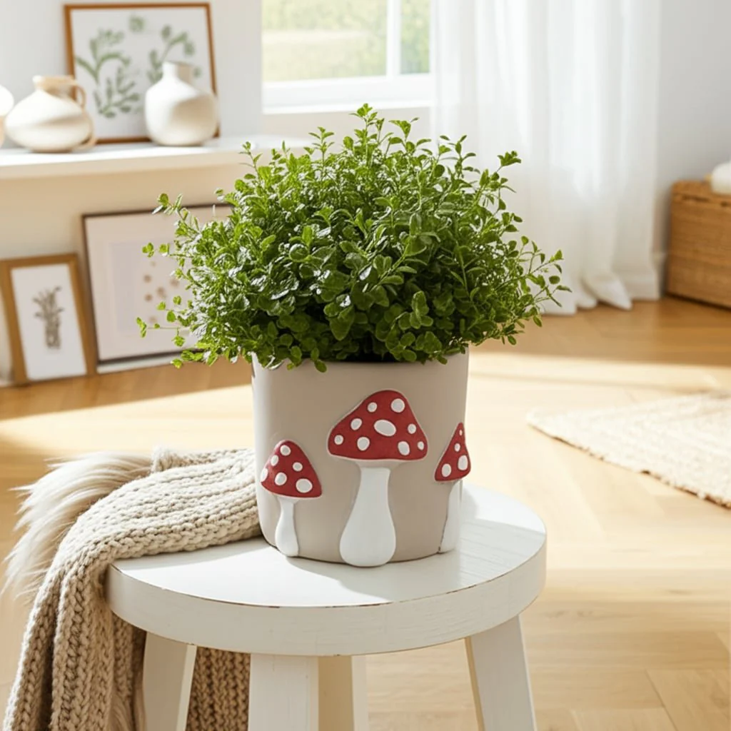 8" Magic Mushroom Applique Planter, Red/white - Image 11