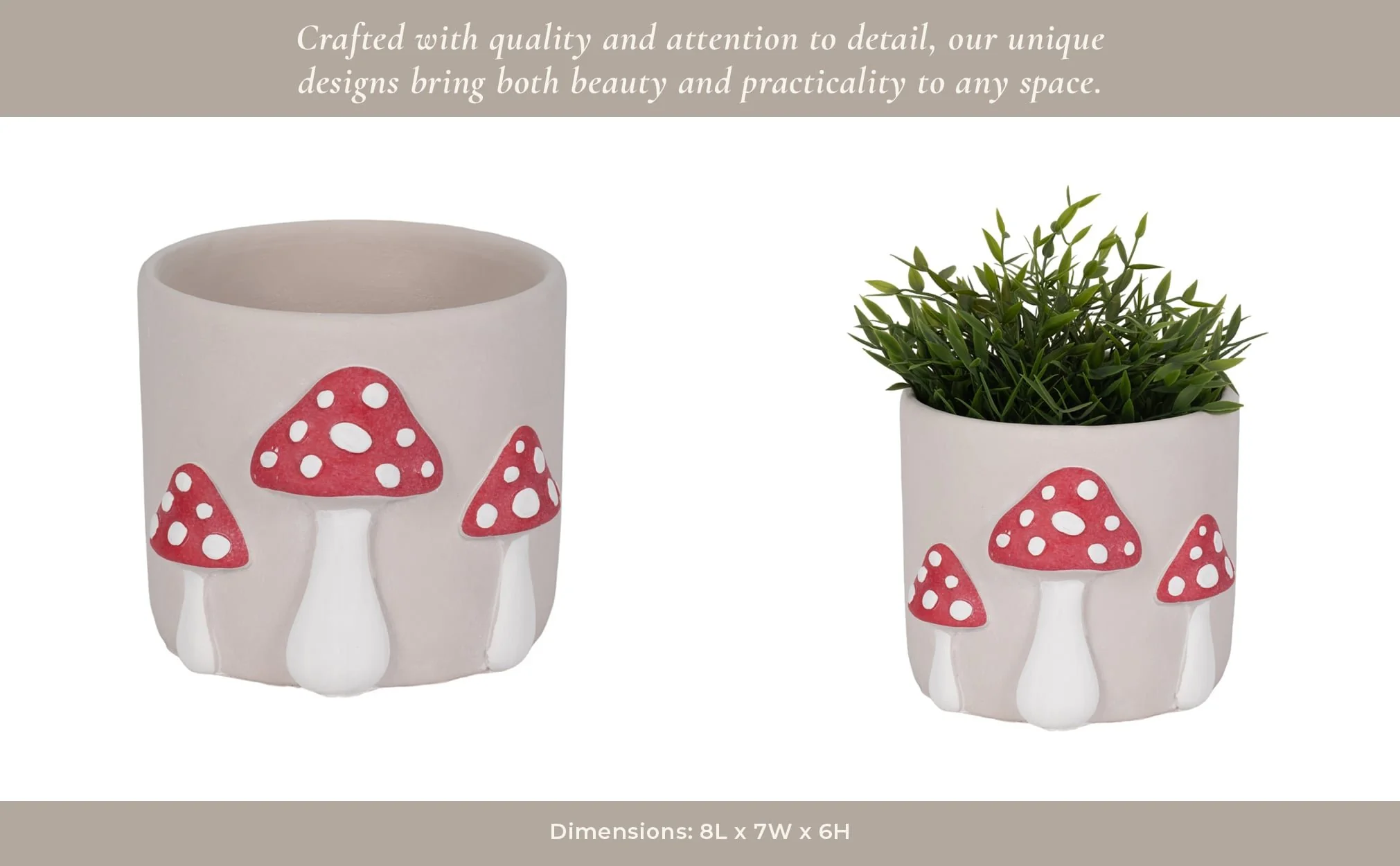 8" Magic Mushroom Applique Planter, Red/white - Image 14