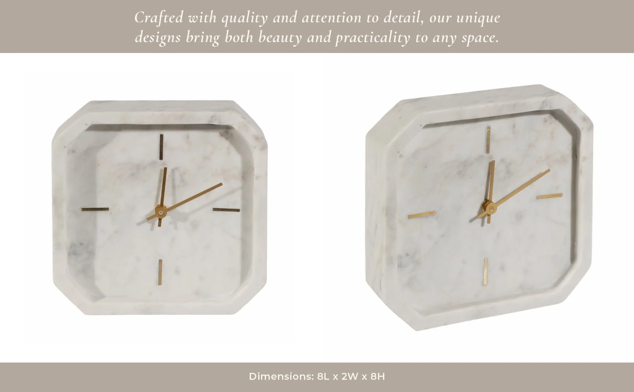 8" Marble Octagon Clock, Wht/gld - Image 13