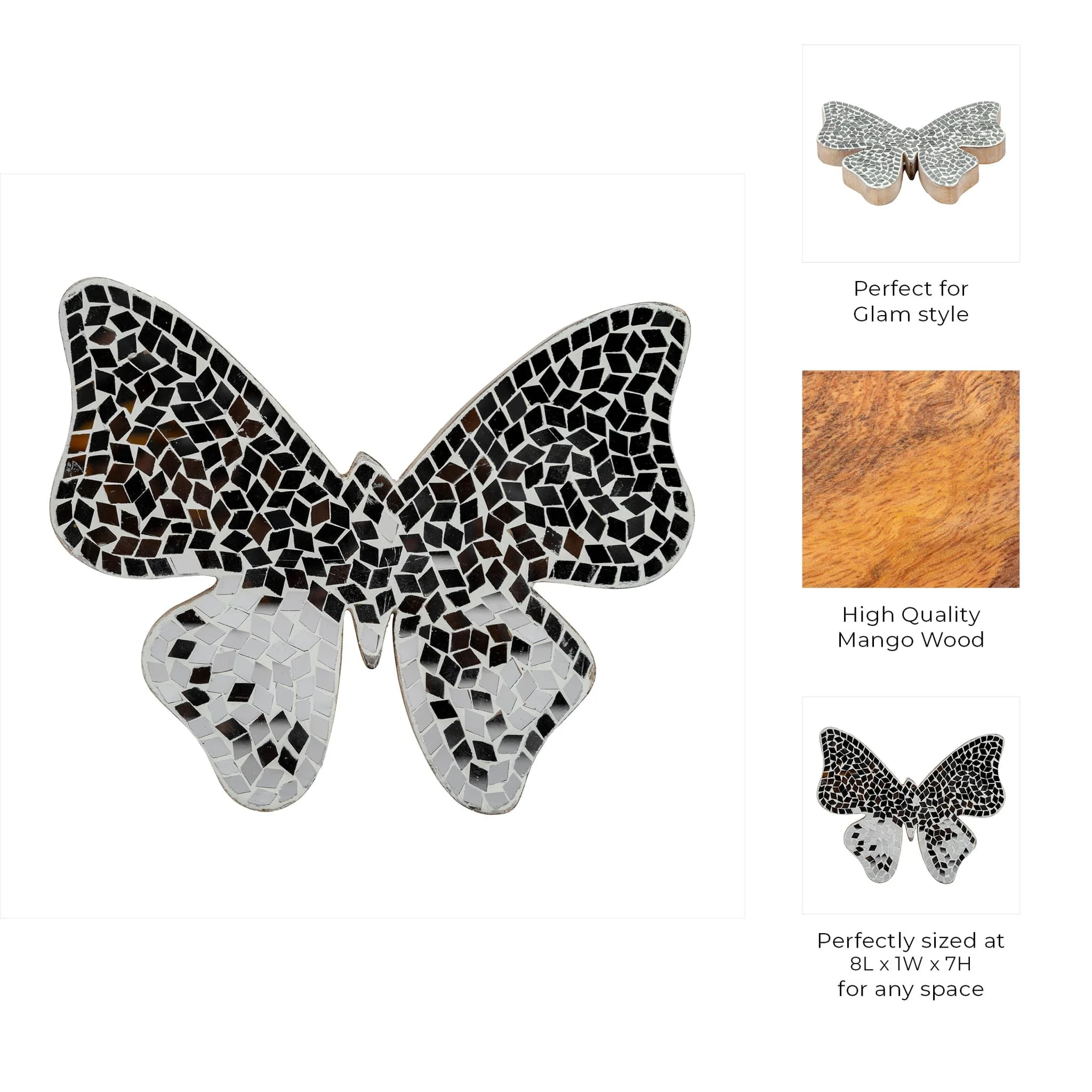 8" Mosaic Butterfly, White - Image 10