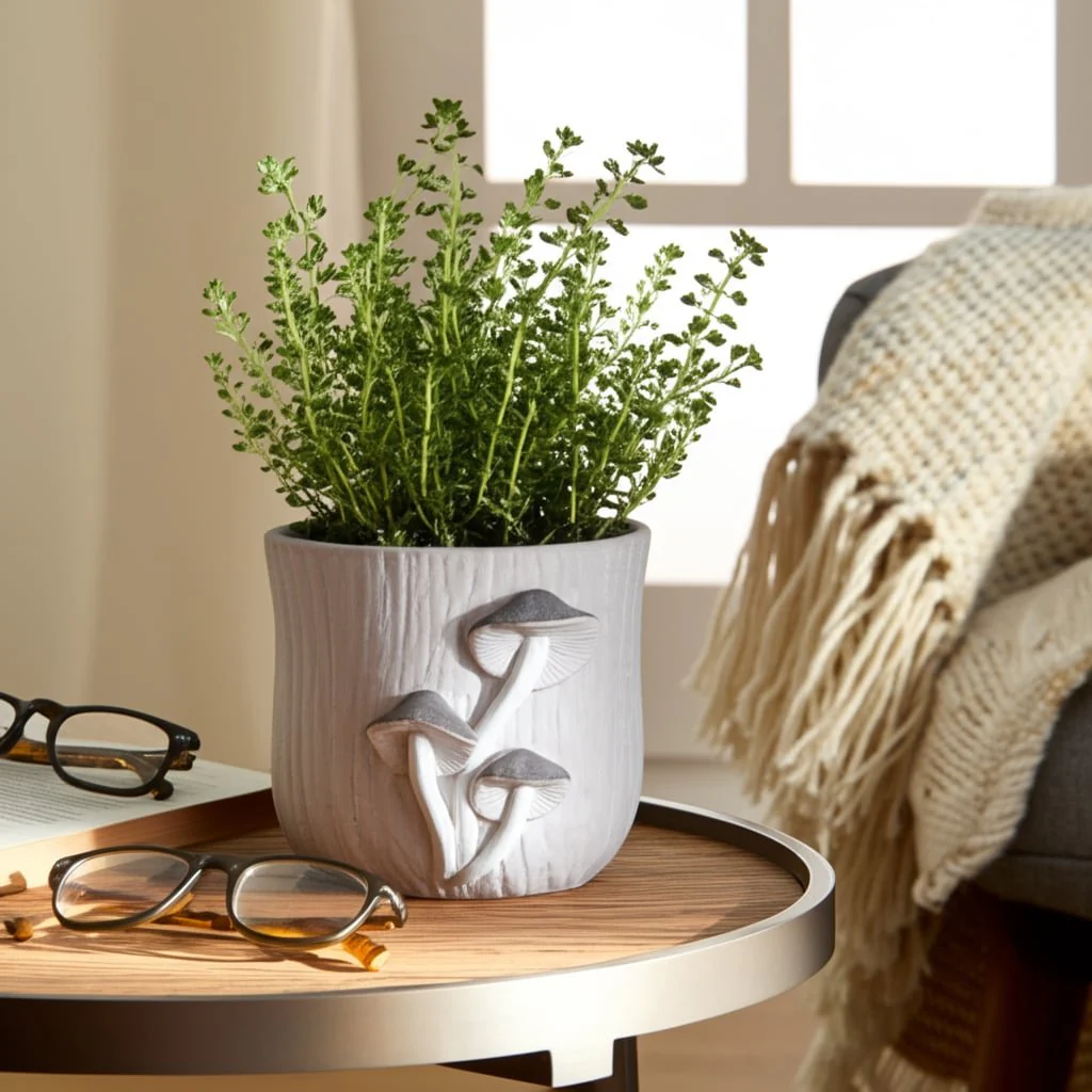 8" Mushroom Applique Planter, Grey - Image 12