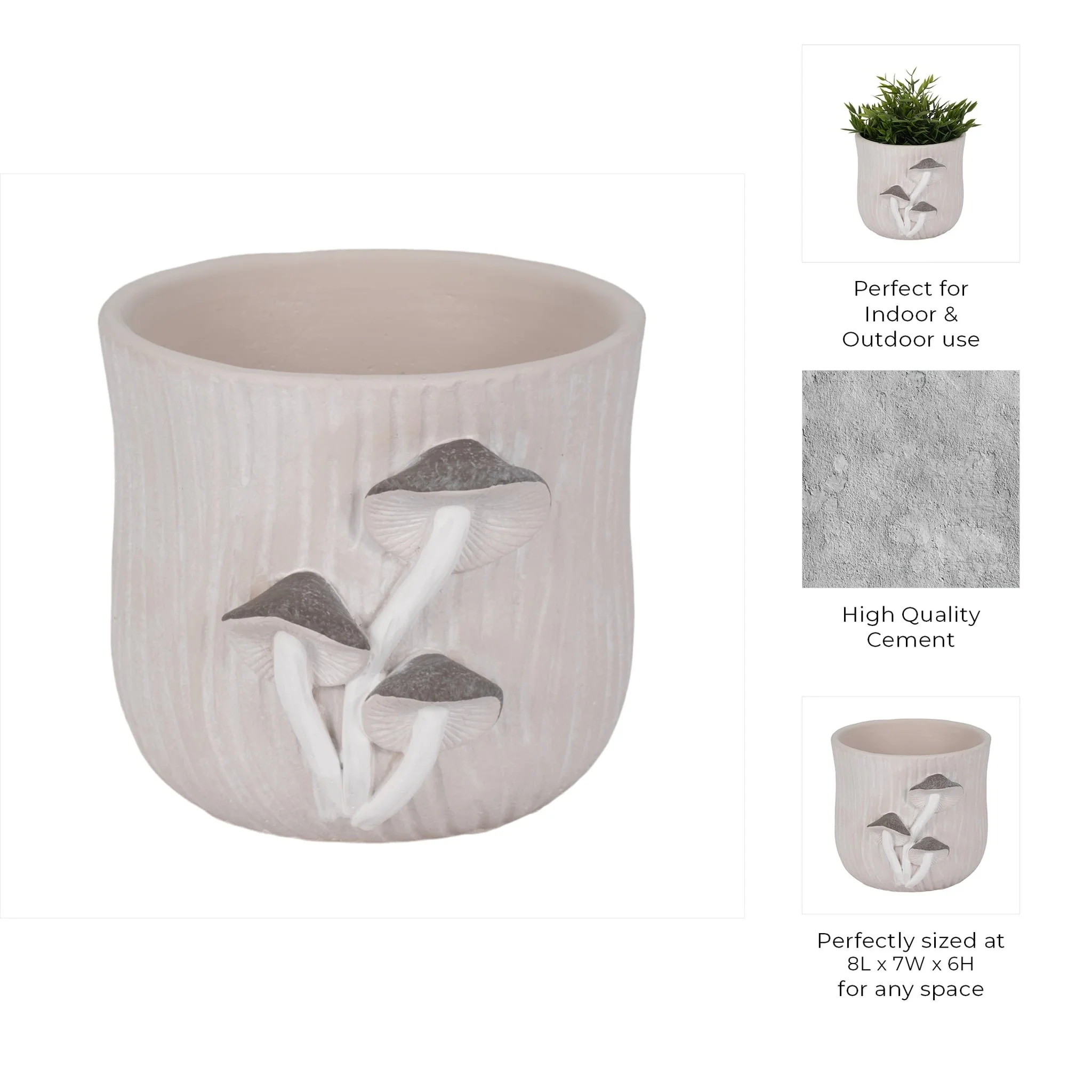 8" Mushroom Applique Planter, Grey - Image 9