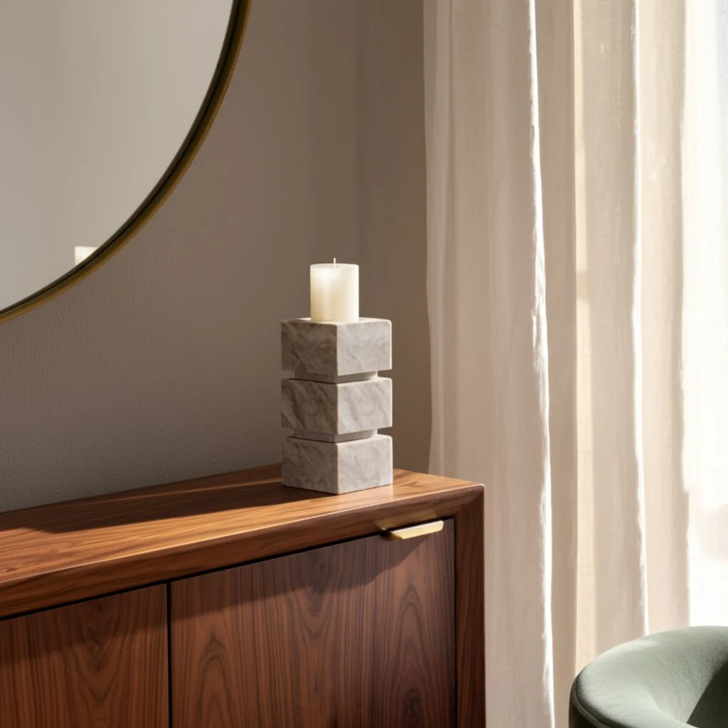 8" Onyx Marble Stacked Cubes Pillar Candleholder, - Image 11