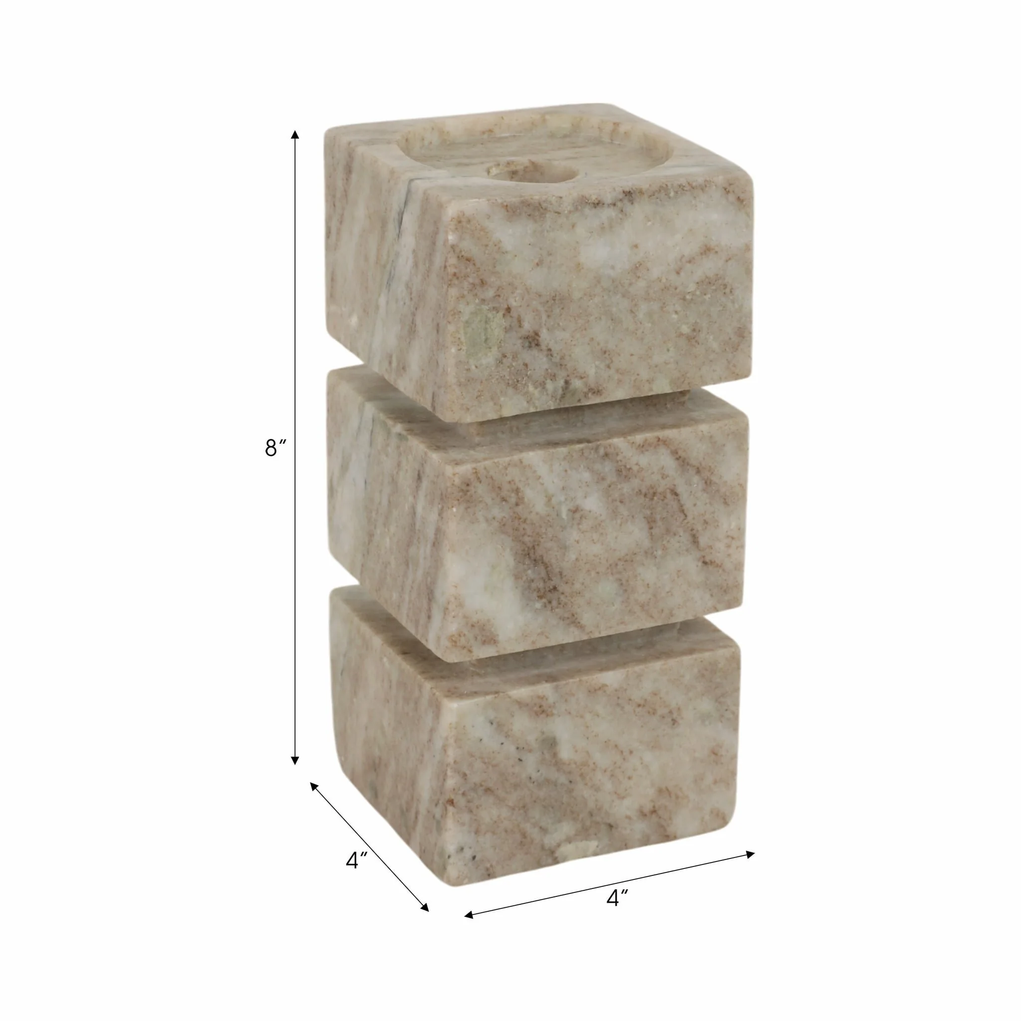 8" Onyx Marble Stacked Cubes Pillar Candleholder, - Image 9