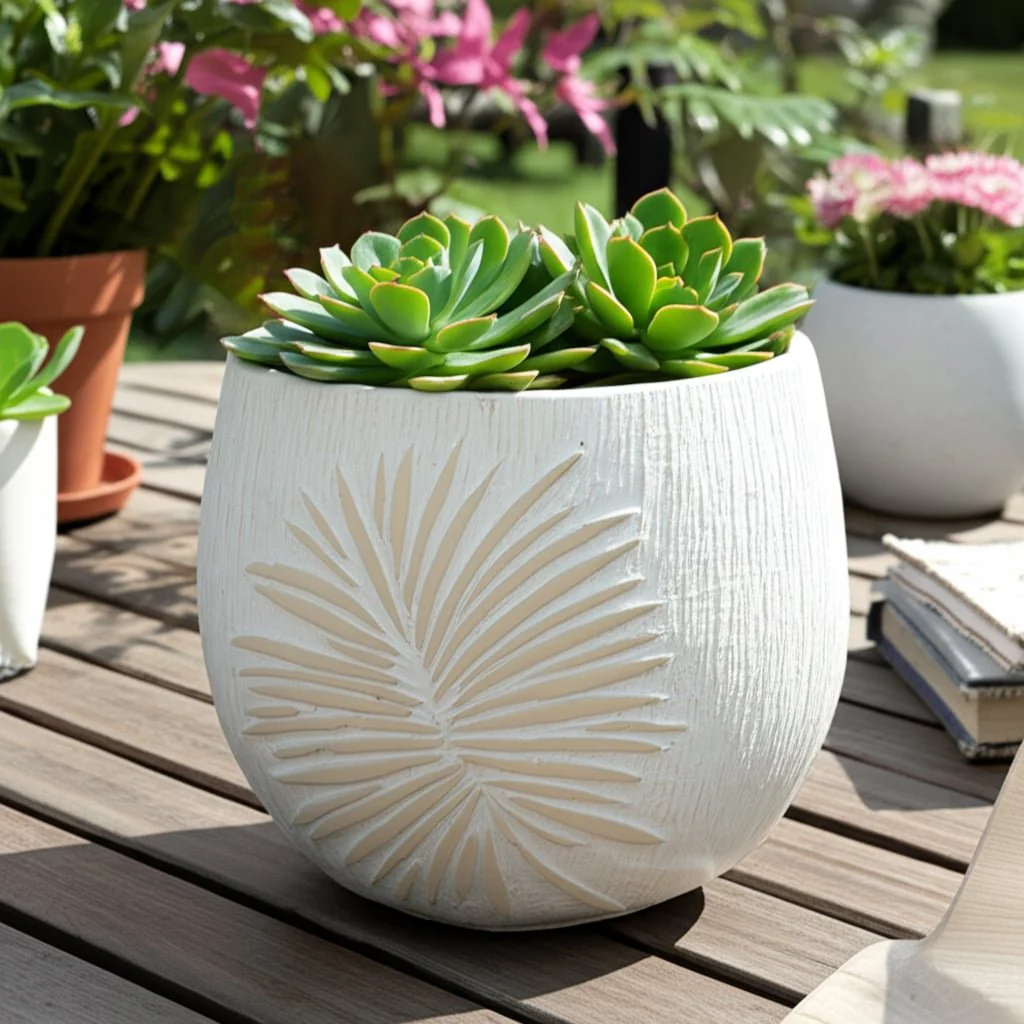 8" Pampas On Rounded Planter, Ivory - Image 11