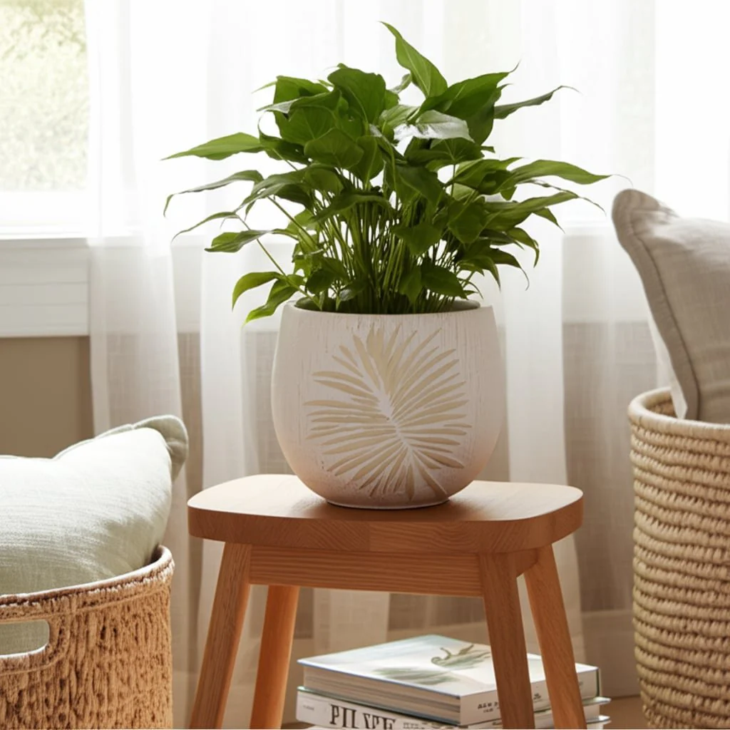 8" Pampas On Rounded Planter, Ivory - Image 13