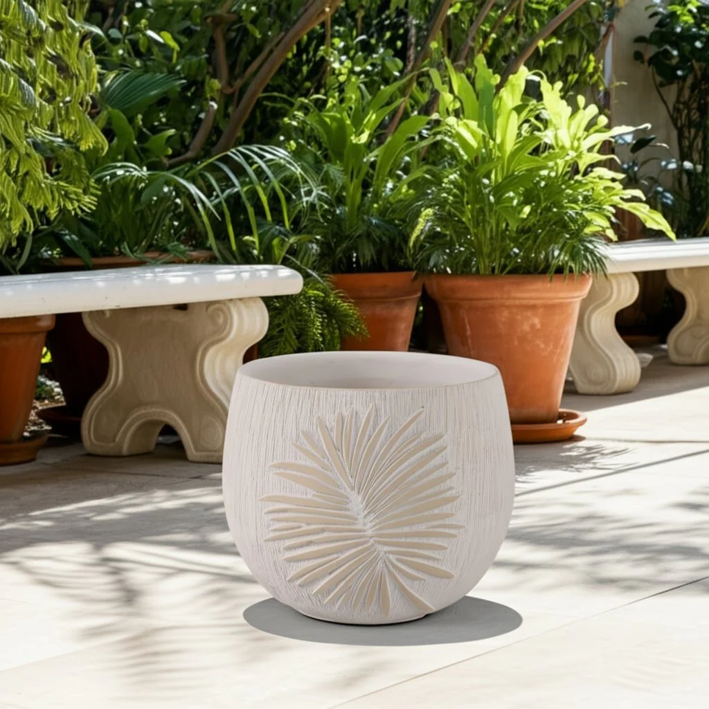 8" Pampas On Rounded Planter, Ivory - Image 14