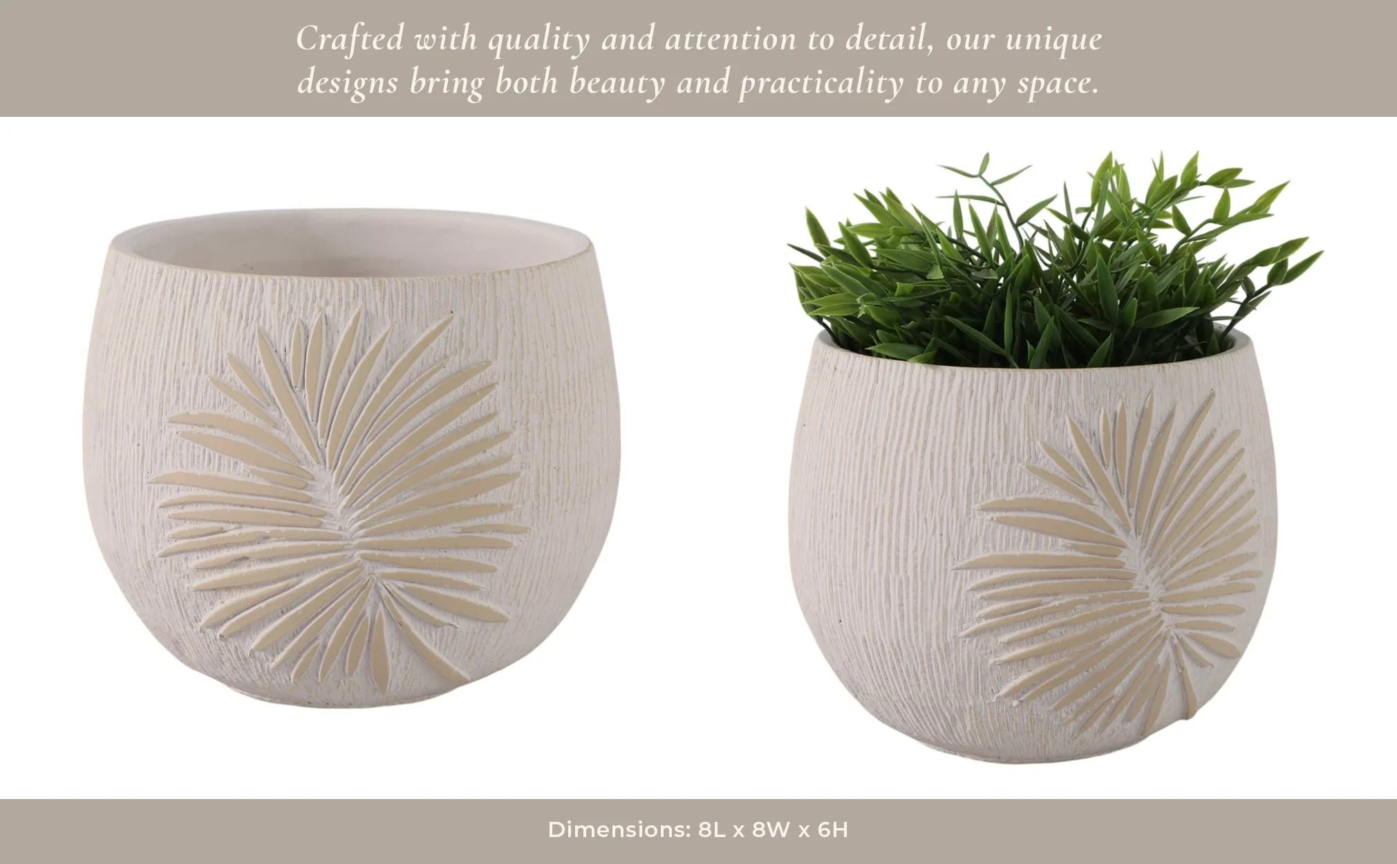 8" Pampas On Rounded Planter, Ivory - Image 15