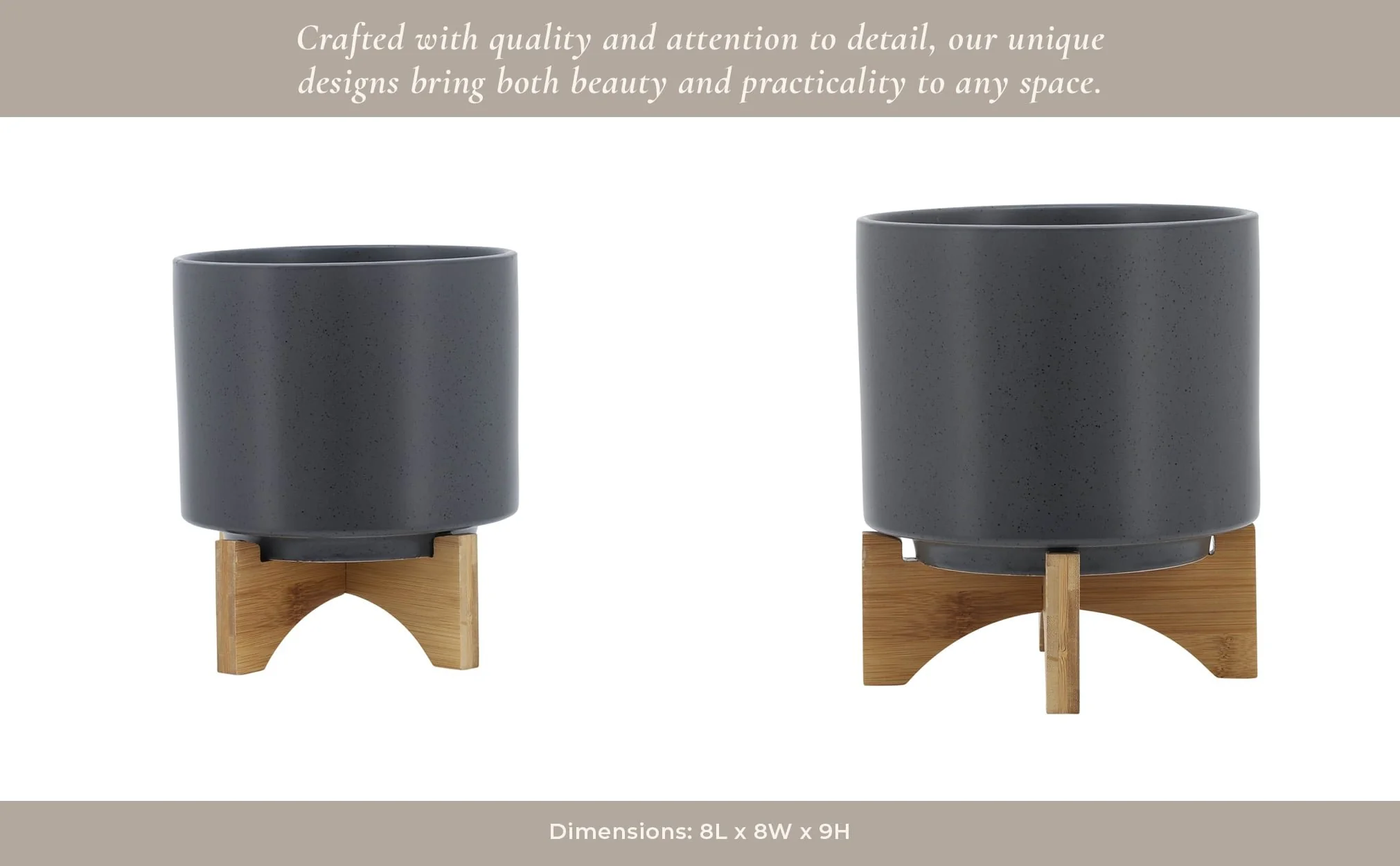 8" Planter W/ Wood Stand, Matte Gray - Image 14