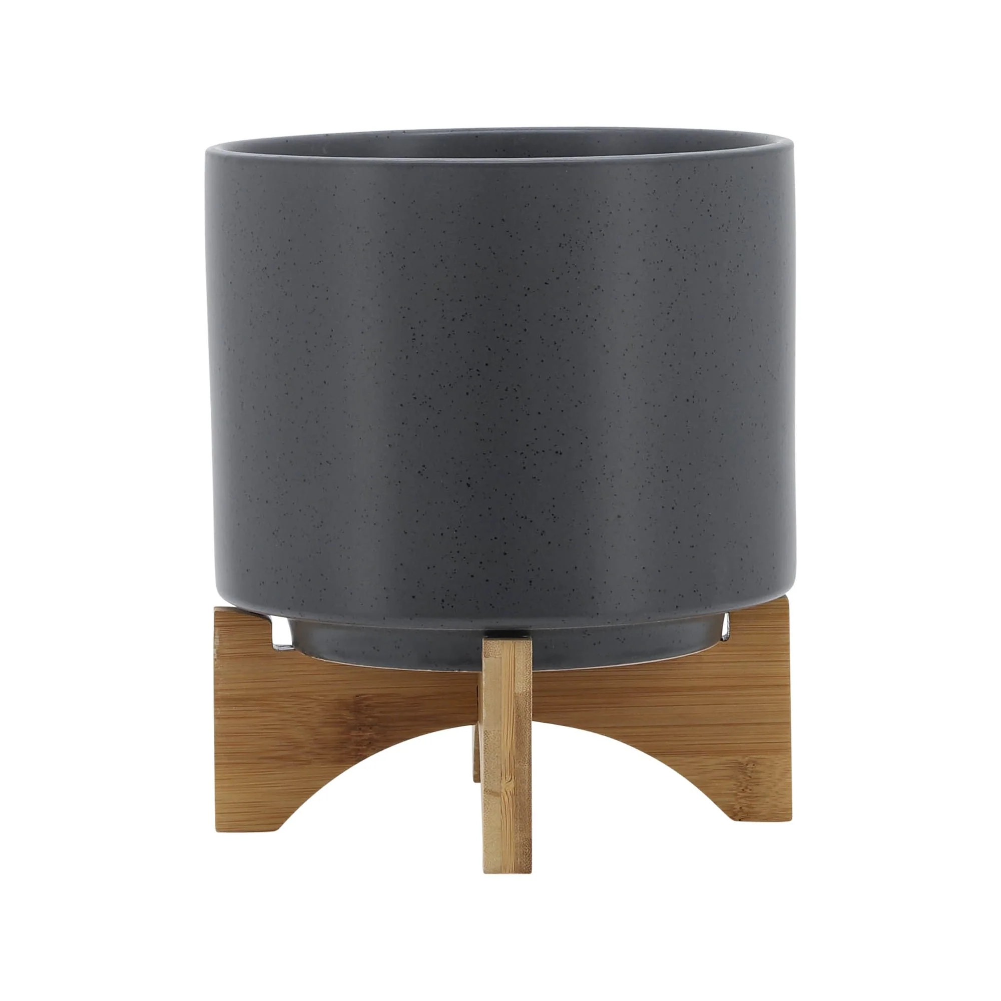 8" Planter W/ Wood Stand, Matte Gray - Image 2