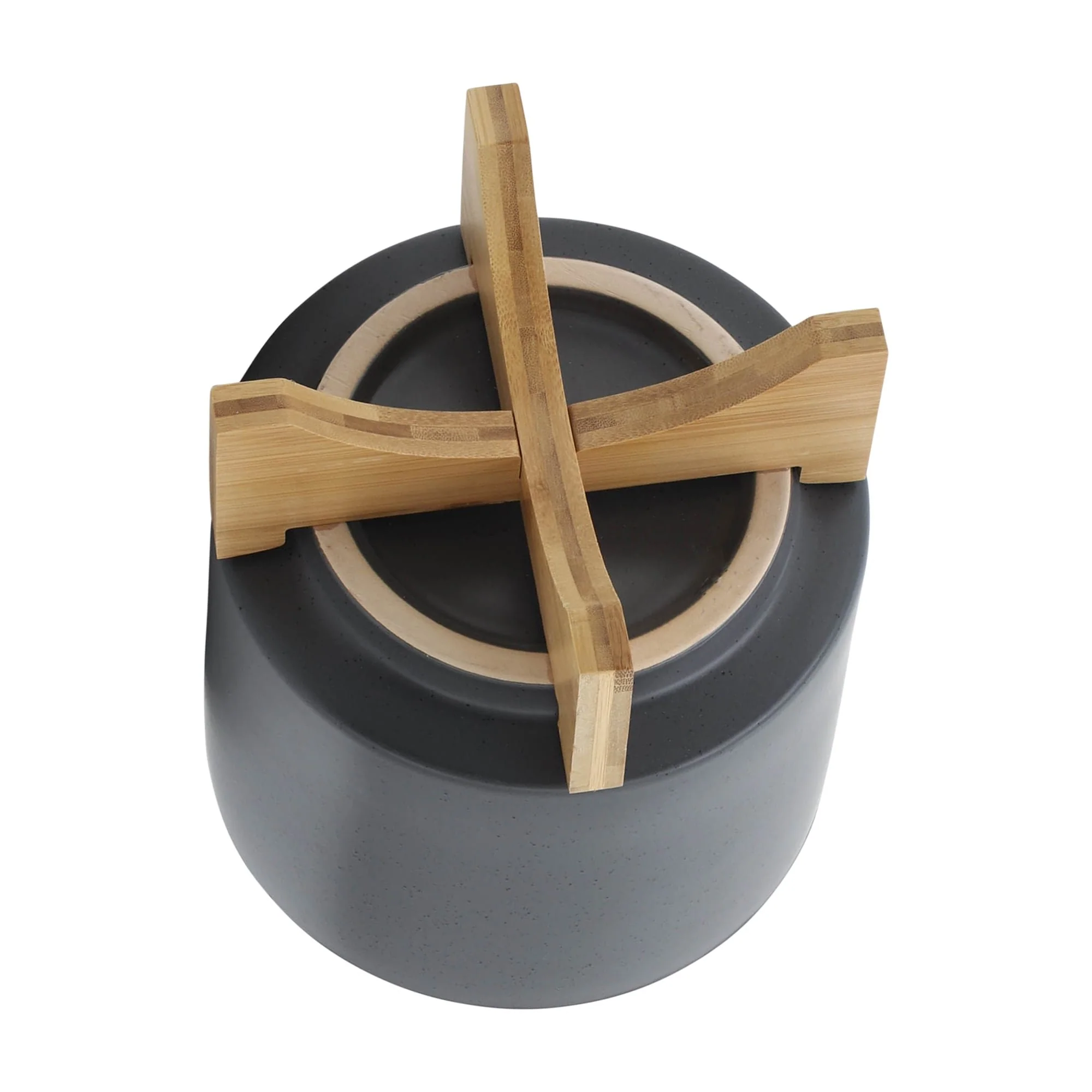 8" Planter W/ Wood Stand, Matte Gray - Image 5