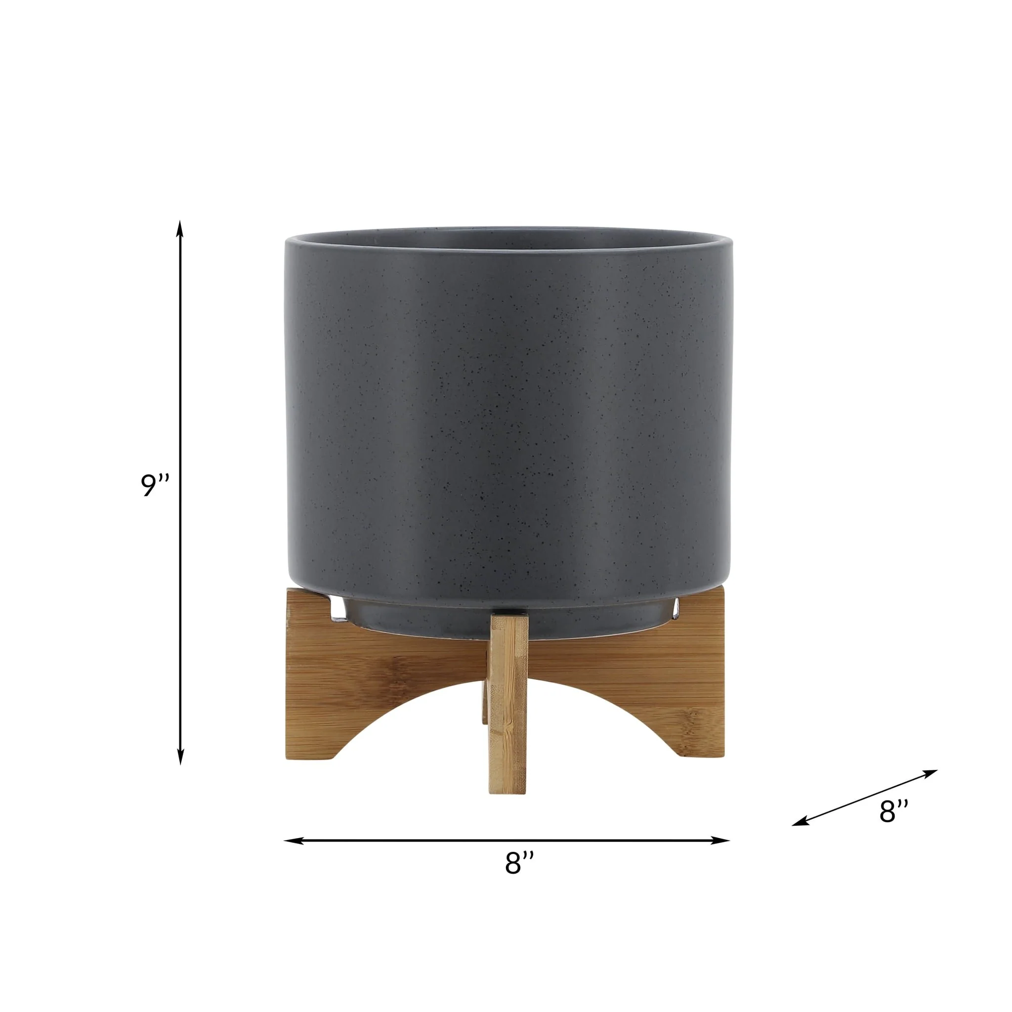 8" Planter W/ Wood Stand, Matte Gray - Image 8