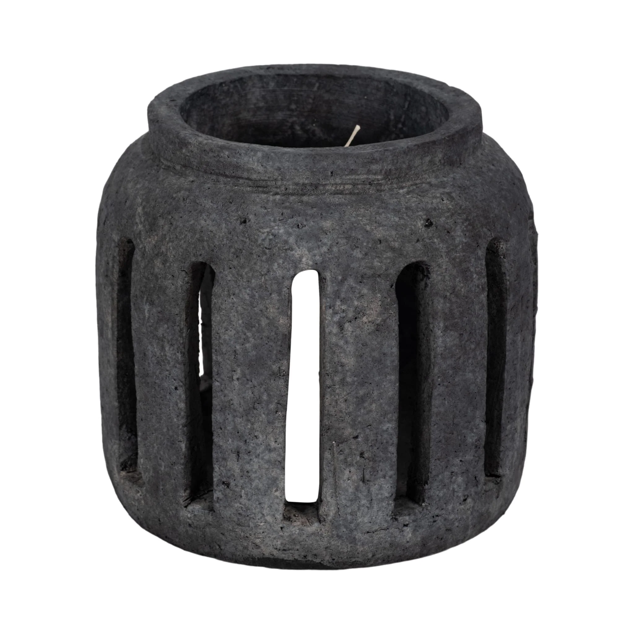 8" Round Lantern Hurricane With Open Slats, Black - Image 2
