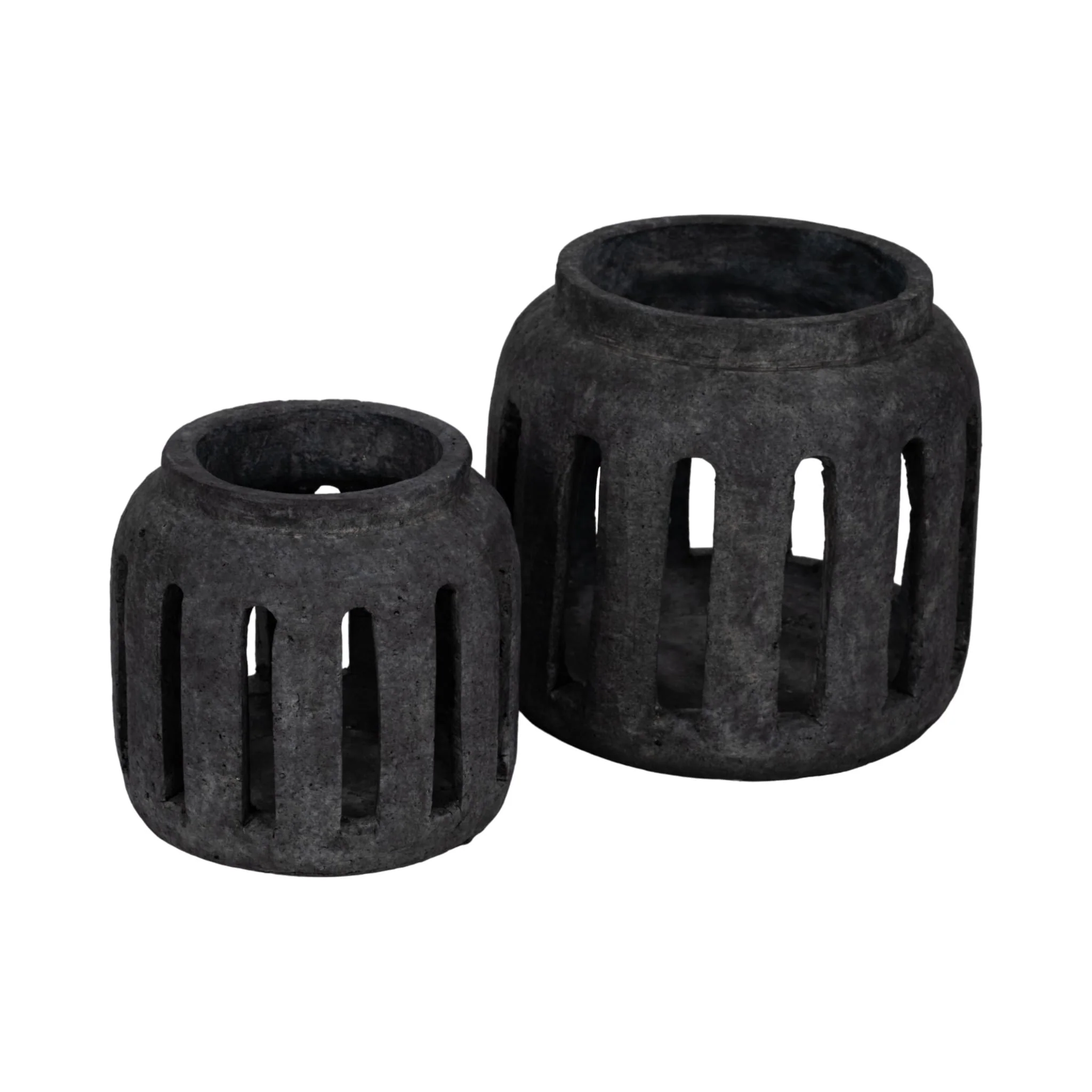 8" Round Lantern Hurricane With Open Slats, Black - Image 7