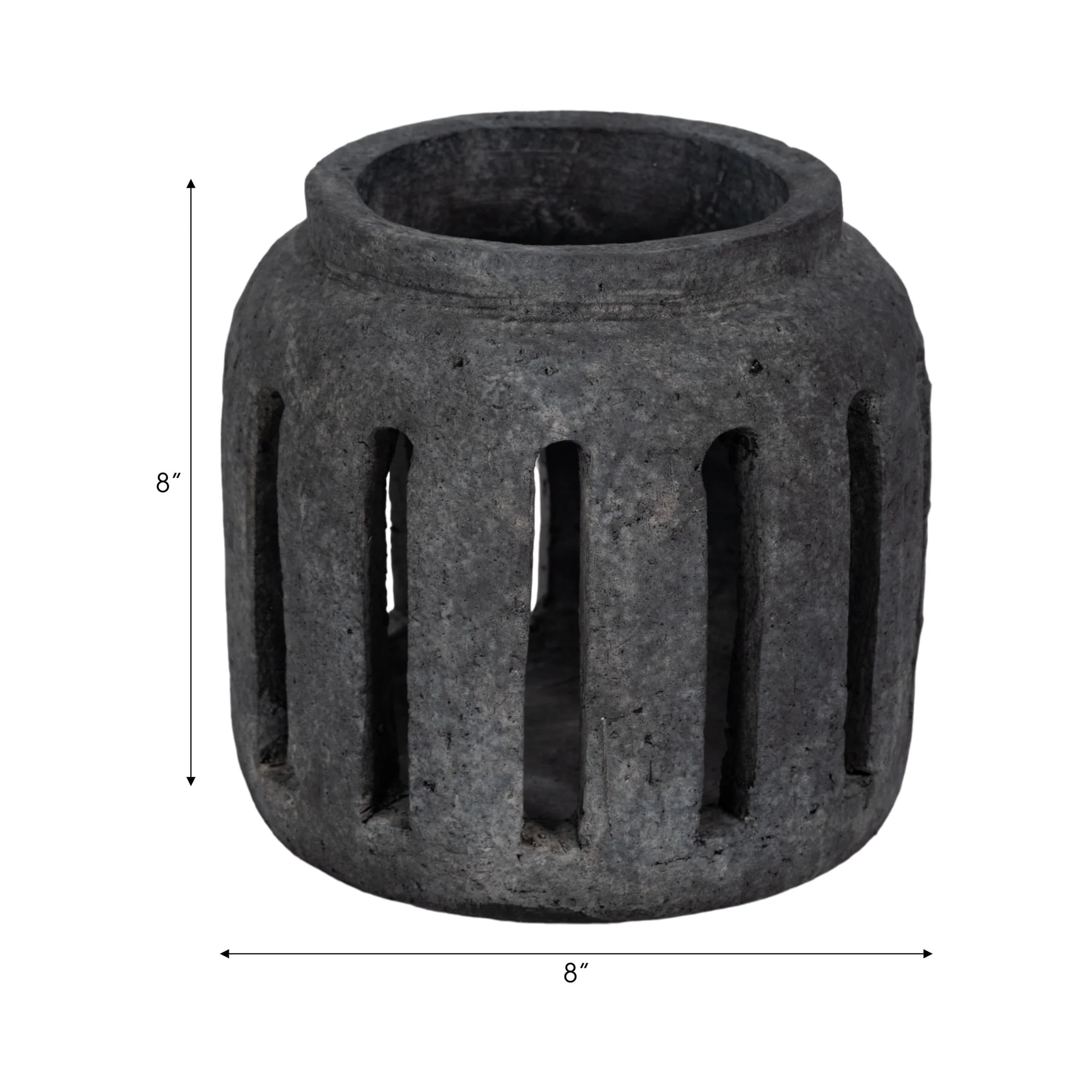 8" Round Lantern Hurricane With Open Slats, Black - Image 8