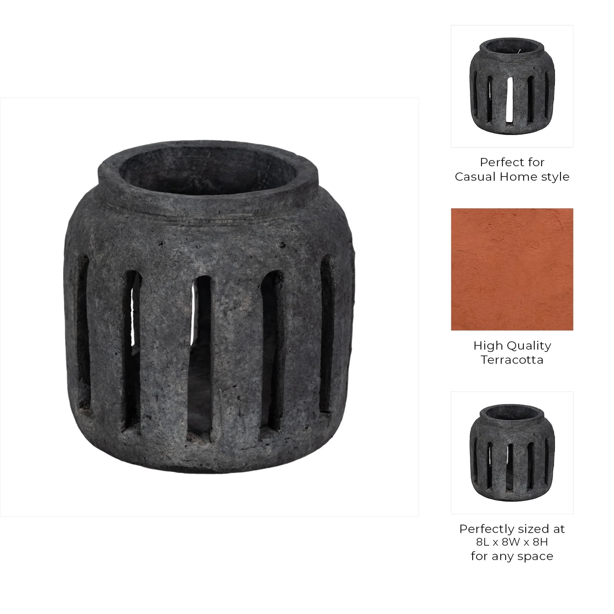 8" Round Lantern Hurricane With Open Slats, Black - Image 9