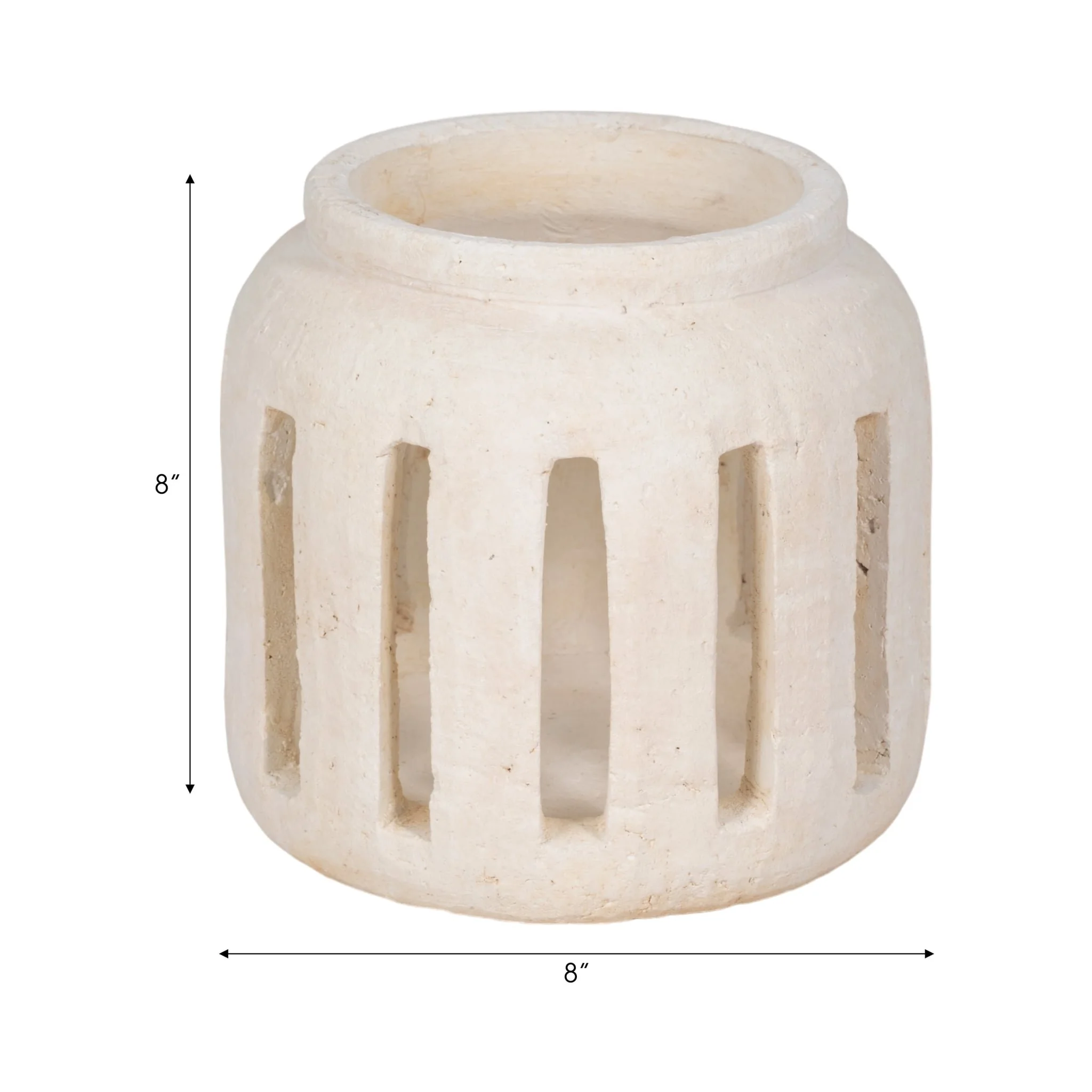 8" Round Lantern Hurricane With Open Slats, White - Image 8