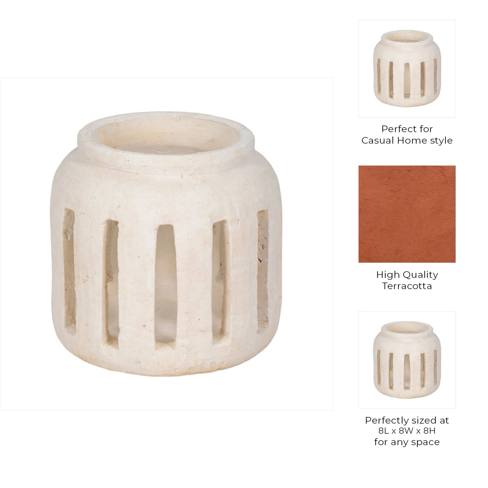8" Round Lantern Hurricane With Open Slats, White - Image 9