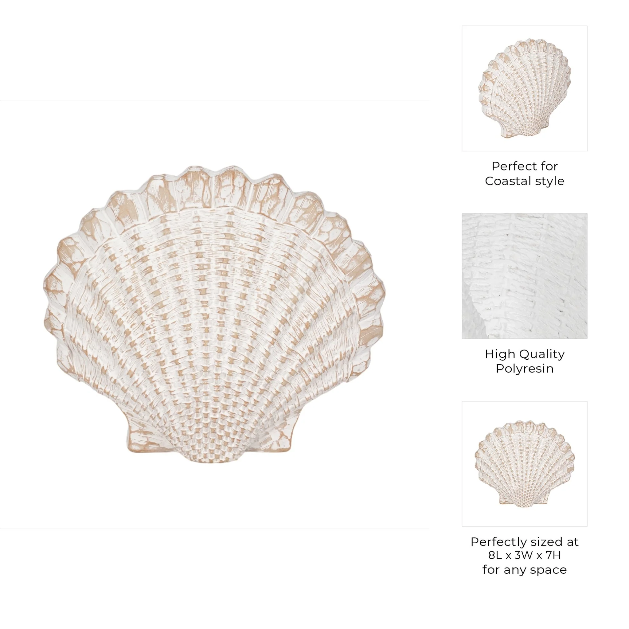 8" Sea Scallop Shell Woven Pattern, White - Image 8