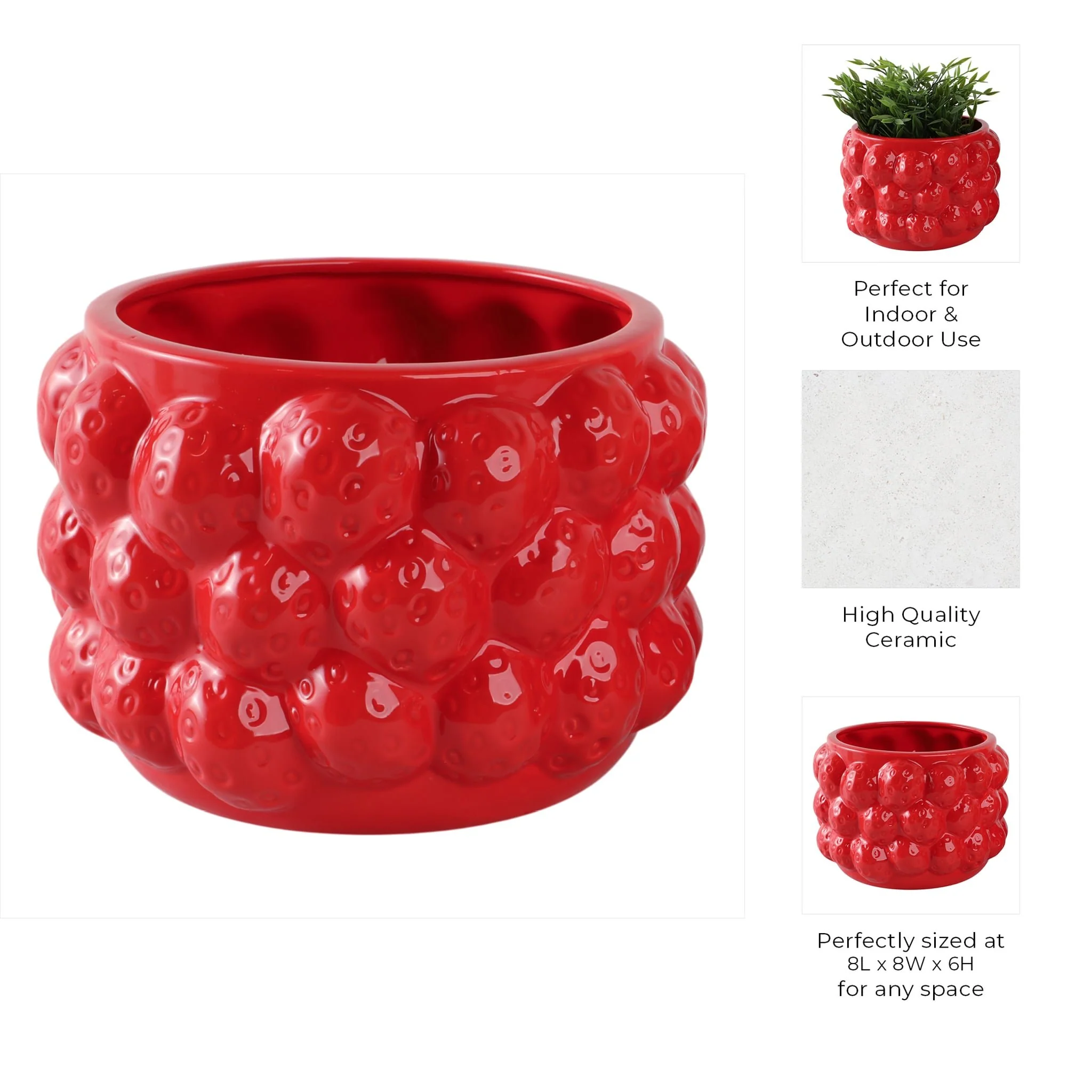 8" Strawberries Flower Pot, Red - Image 8