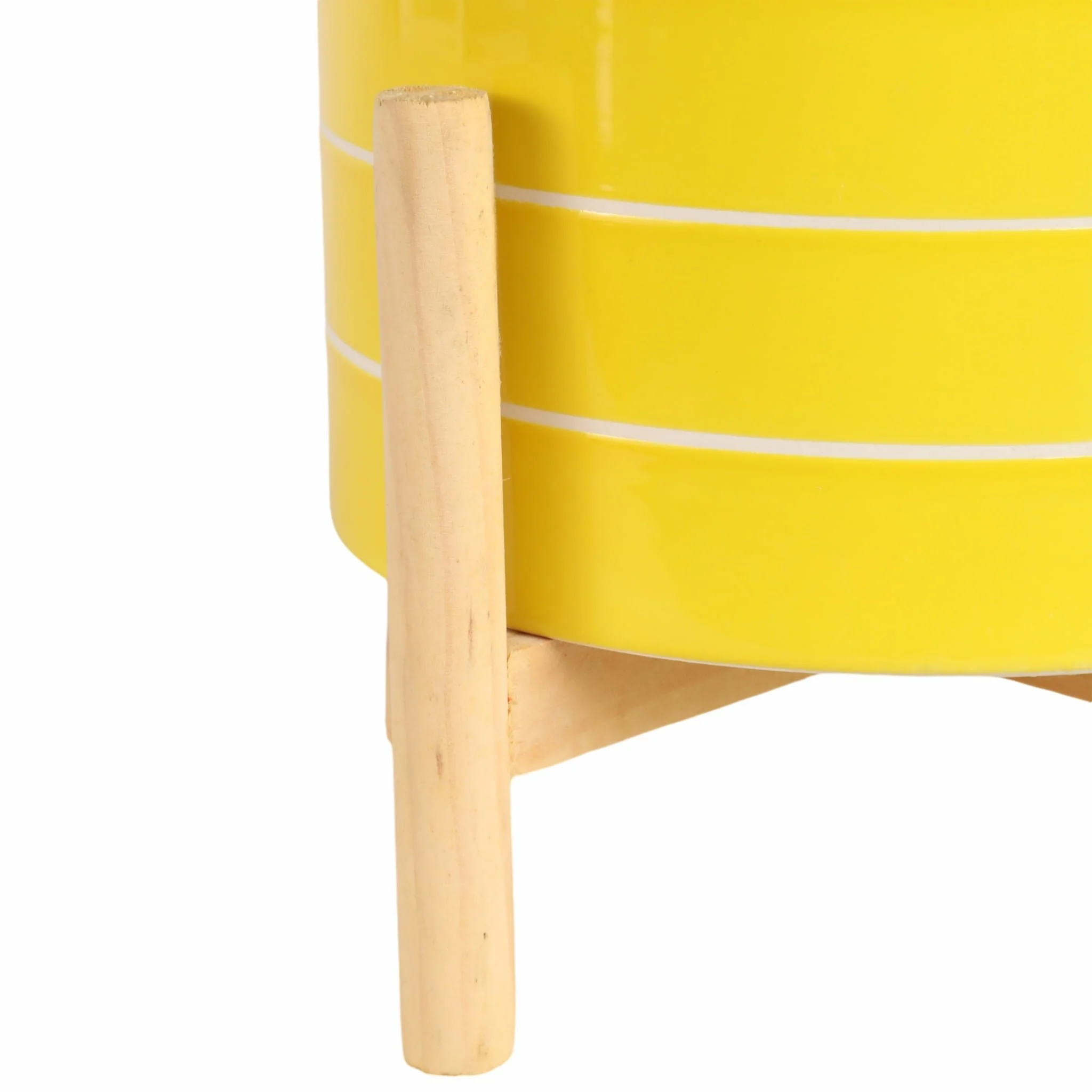 8" Striped Planter W/ Wood Stand, Yellow - Image 5