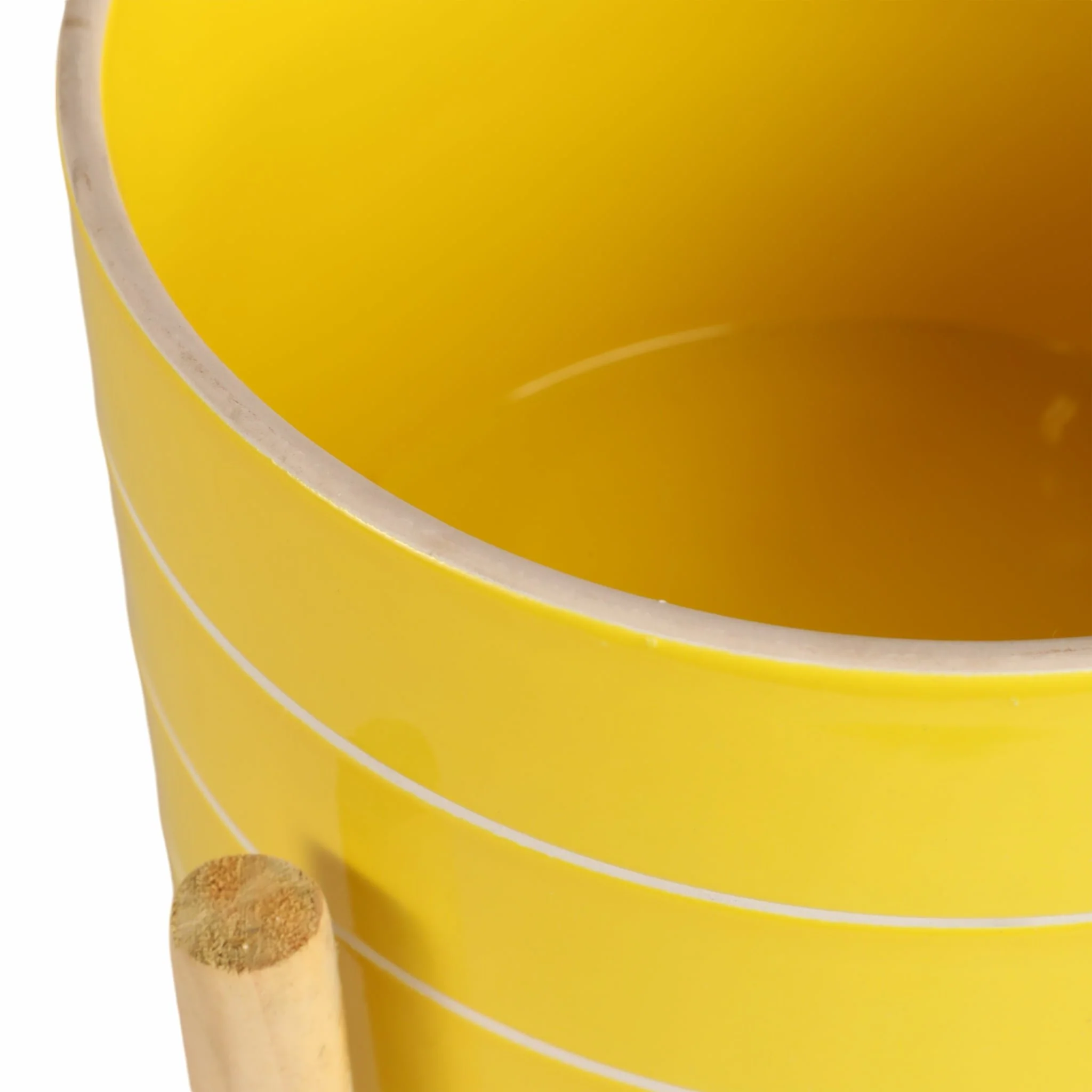 8" Striped Planter W/ Wood Stand, Yellow - Image 6