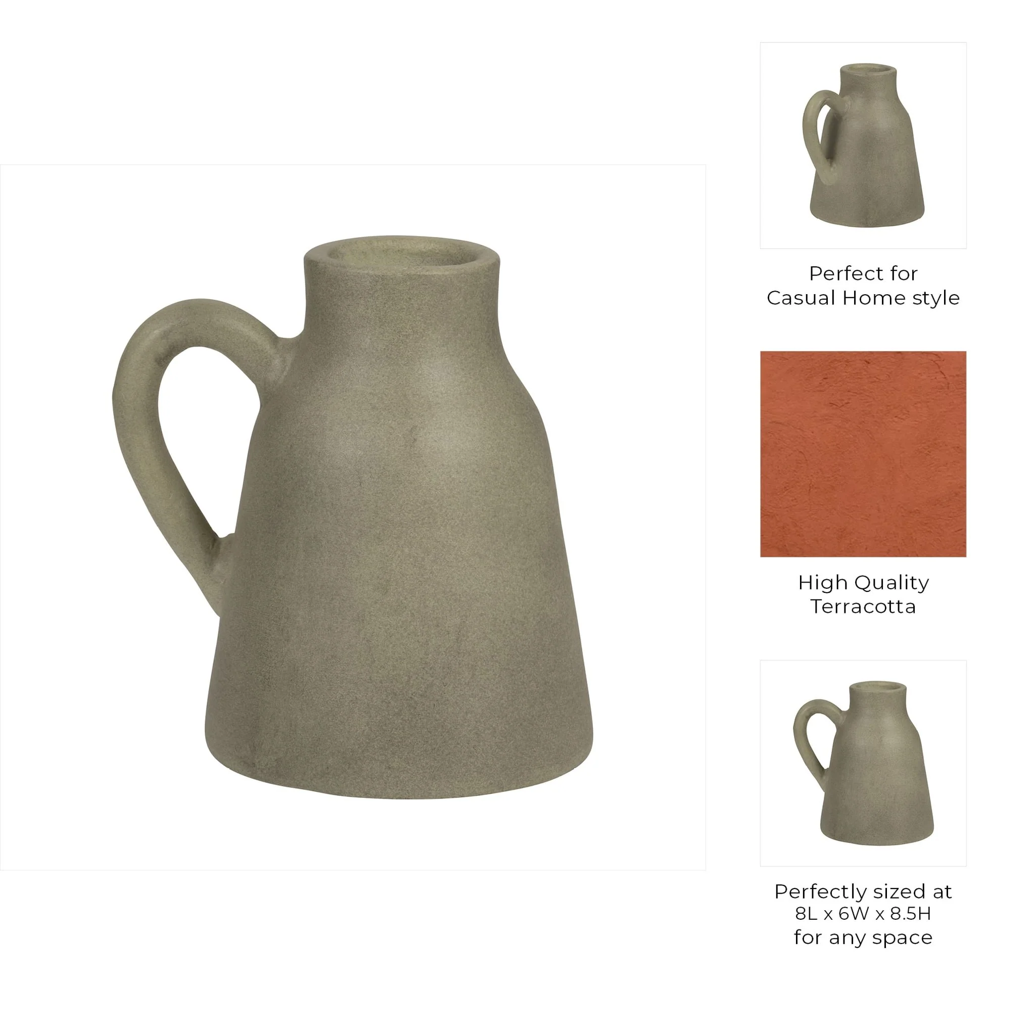 8" Terracotta Vase W/ Handle, Sage Green - Image 10