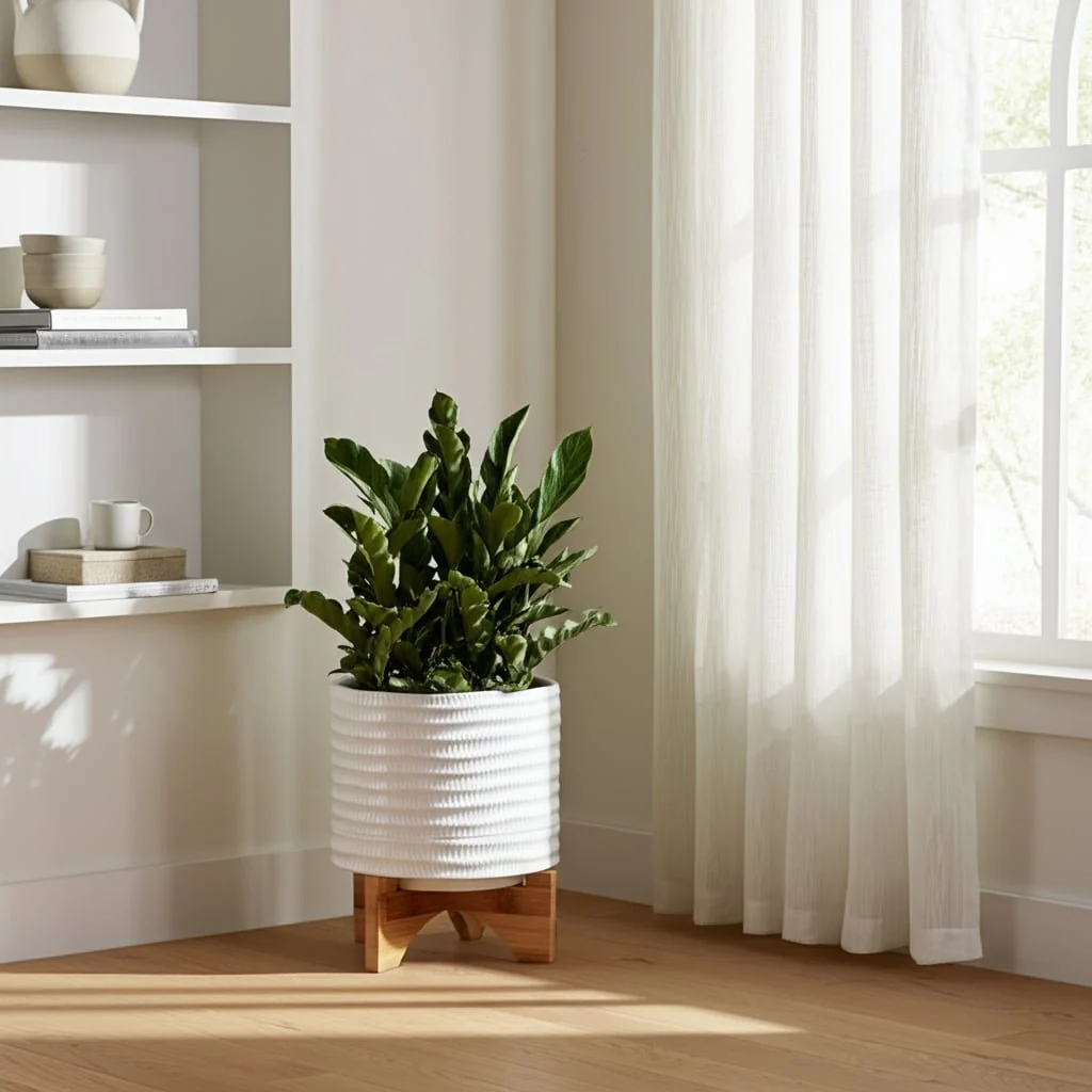 8" Textured Planter W/ Stand, White - Image 12