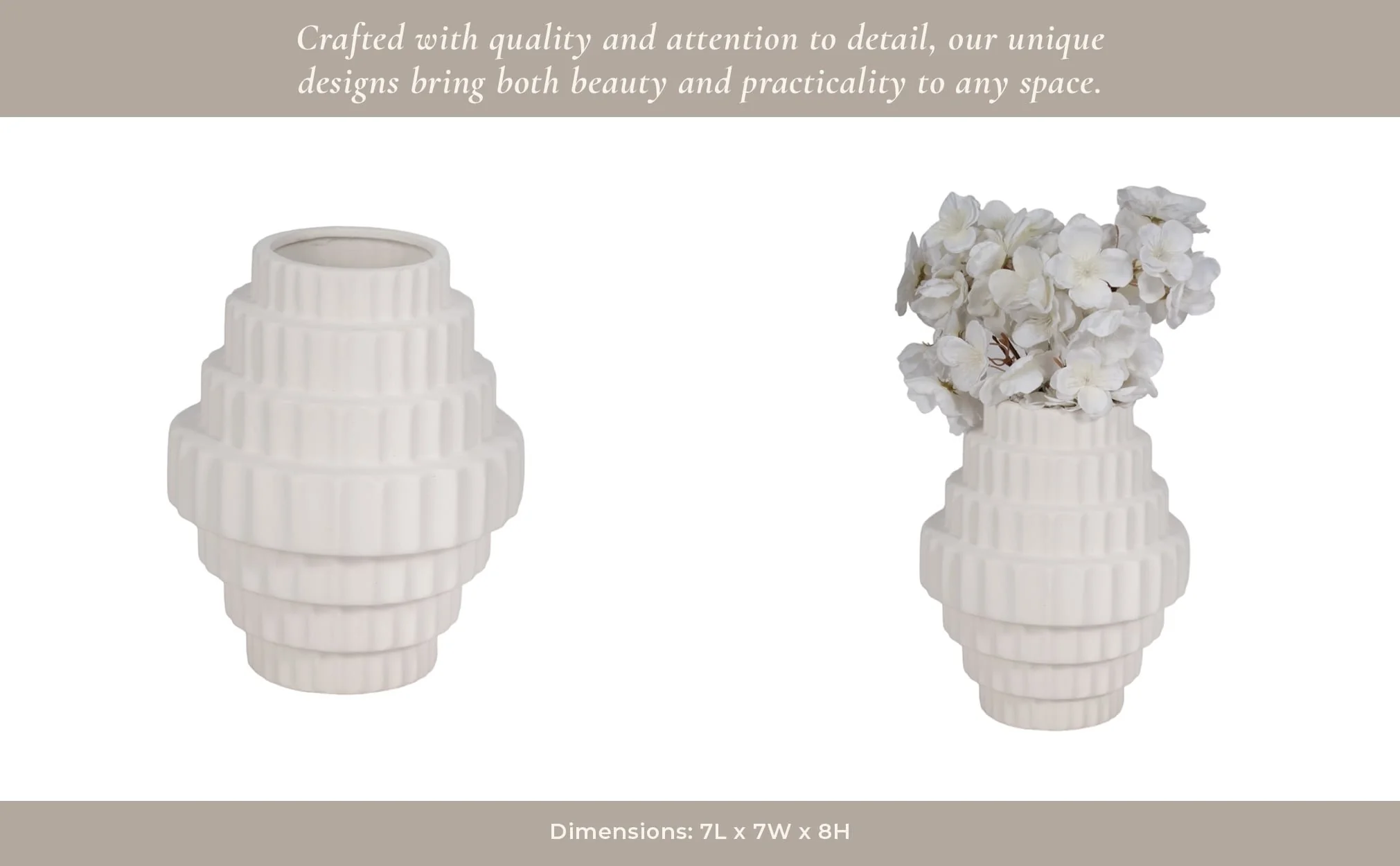 8" Textured Staggered Vase, White - Image 12