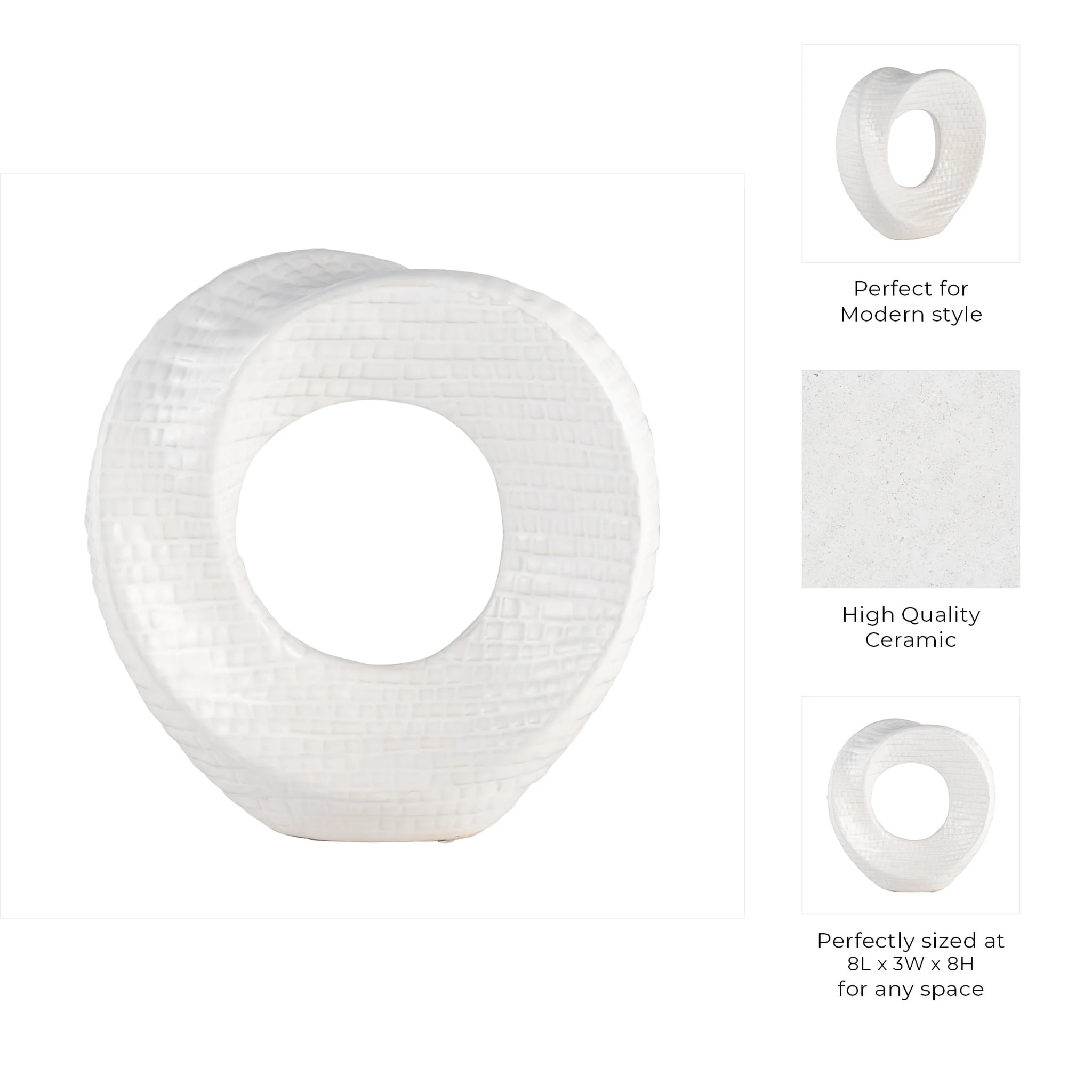 8" Textured Table Top Deco, White - Image 4