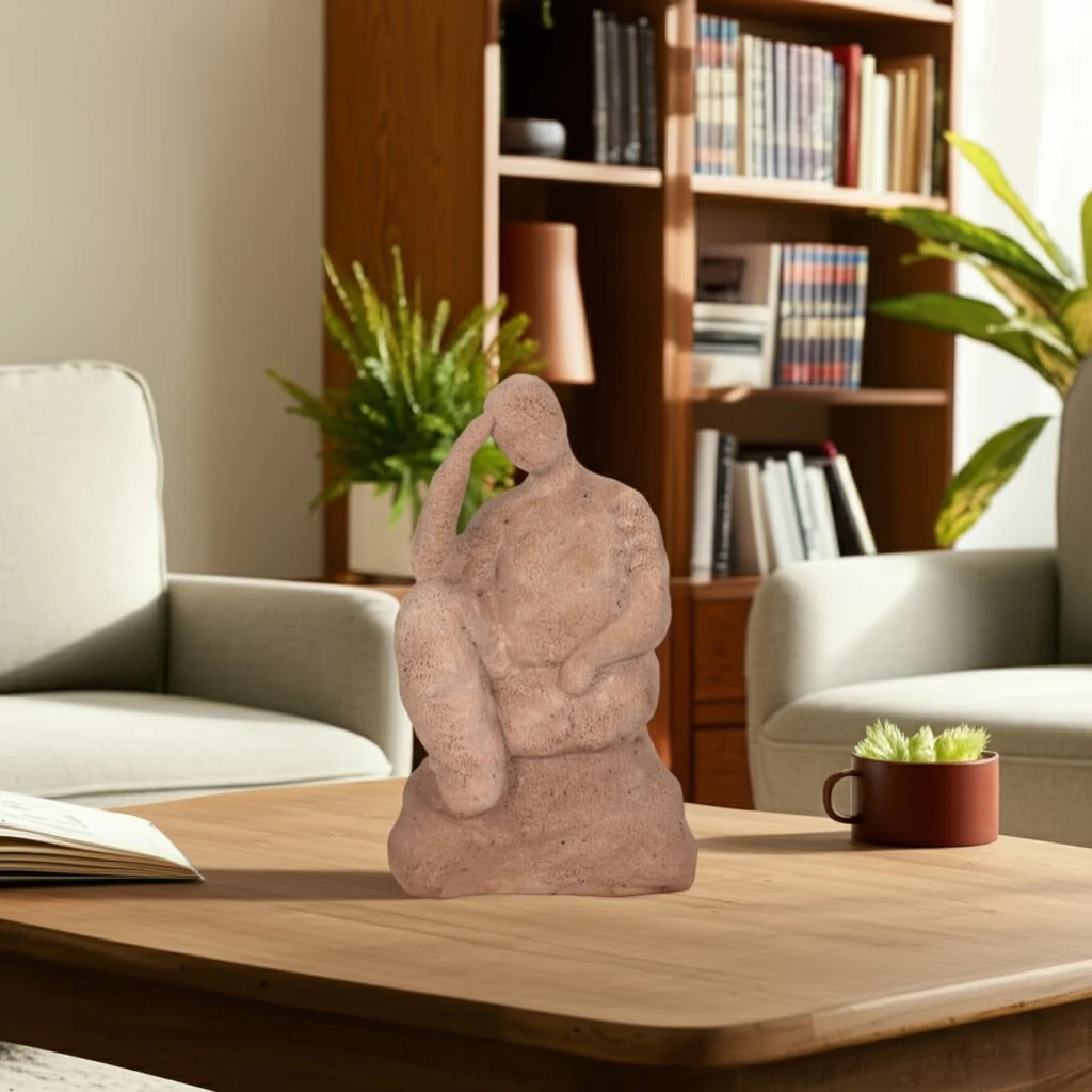 8" Thinking Man On Rock, Terracotta - Image 11