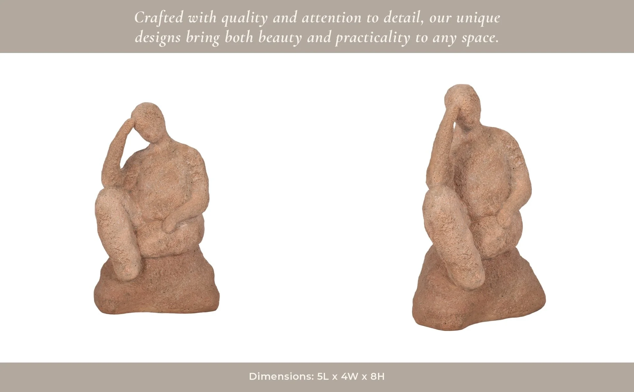 8" Thinking Man On Rock, Terracotta - Image 12